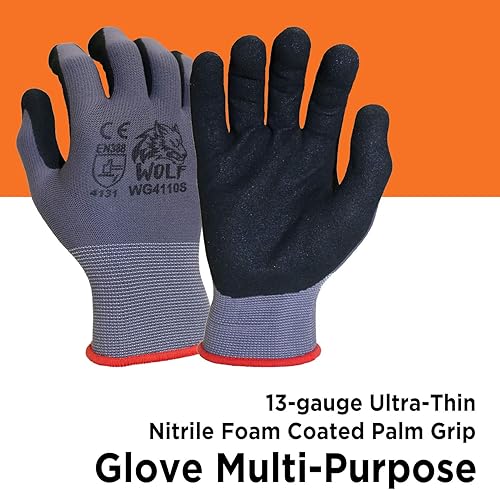 Miniatura 2 de WOLF - Guante ultrafino de espuma de nitrilo recubierto de palma con agarre de punto pegajoso, multiusos