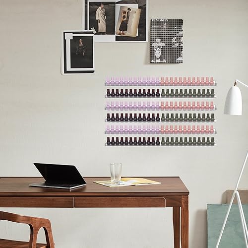 Miniatura 5 de Juego de 6 esmaltes de uñas de 24 pulgadas montado en la pared, organizador transparente para botellas de aceite esencial de lápiz labial, soporte