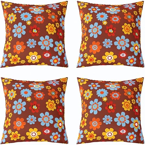 Miniatura 7 de Paquete de 4 fundas de almohada florales bohemias de 20 x 20 pulgadas, fundas de cojín retro con flores geniales de los años 60 y 70, fundas de