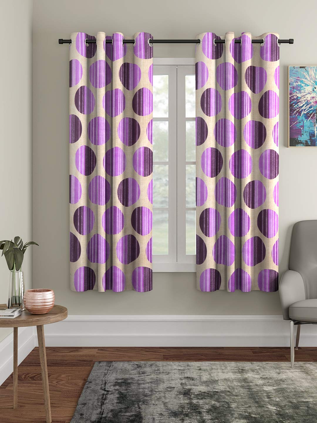 Cortina 2 Piece Polka Design Panel Eyelet Polyester Window Curtains - 5 Feet, Purple (B07TKBWGF5) Amazon Price History, Amazon Price Tracker