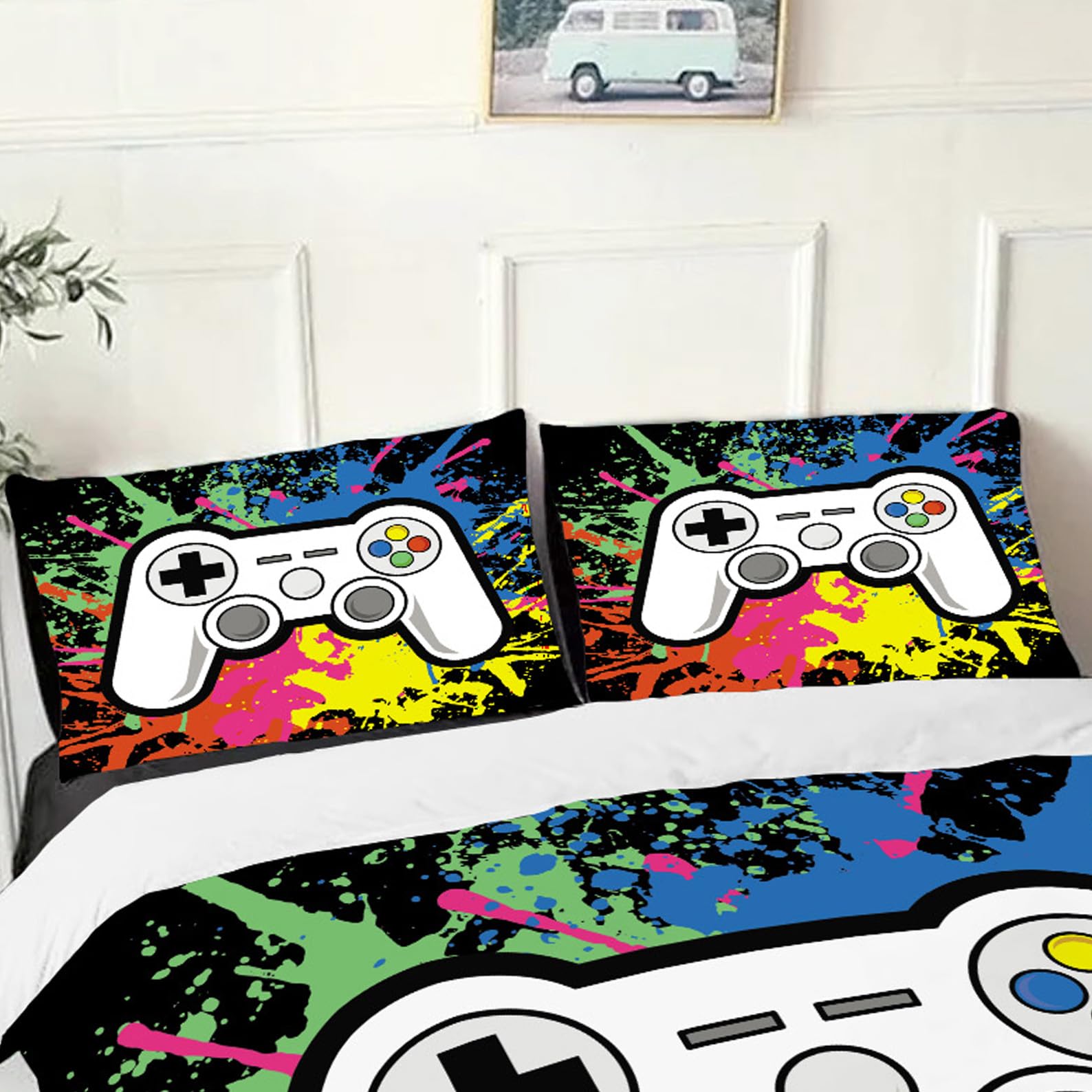 Yasida Gaming Bedding Double Quilt Cover Gamer Bedding Boys Double Duvet Set including Colourful For Teenage/Boy Soft Microfibre Kids Double Duvet Set 200x200 And 2 Pillowcase 50x75 Gaming Bedroom - Image 4