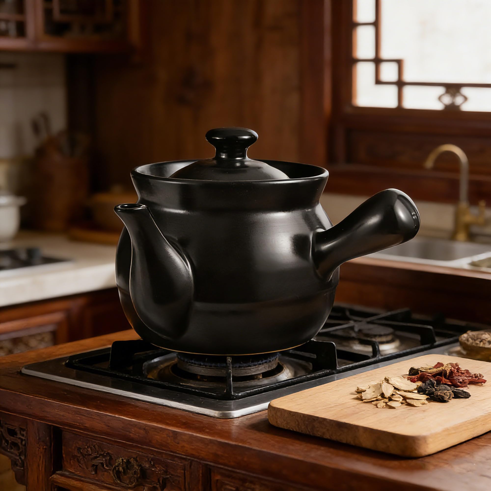 ceramiczny garnek, Czarny Garnek Do Gulaszu O Pojemności 3,1 L, Zgodny Z Tradycją Medycyny Chińskiej, Nieprzywierającą Pokrywką