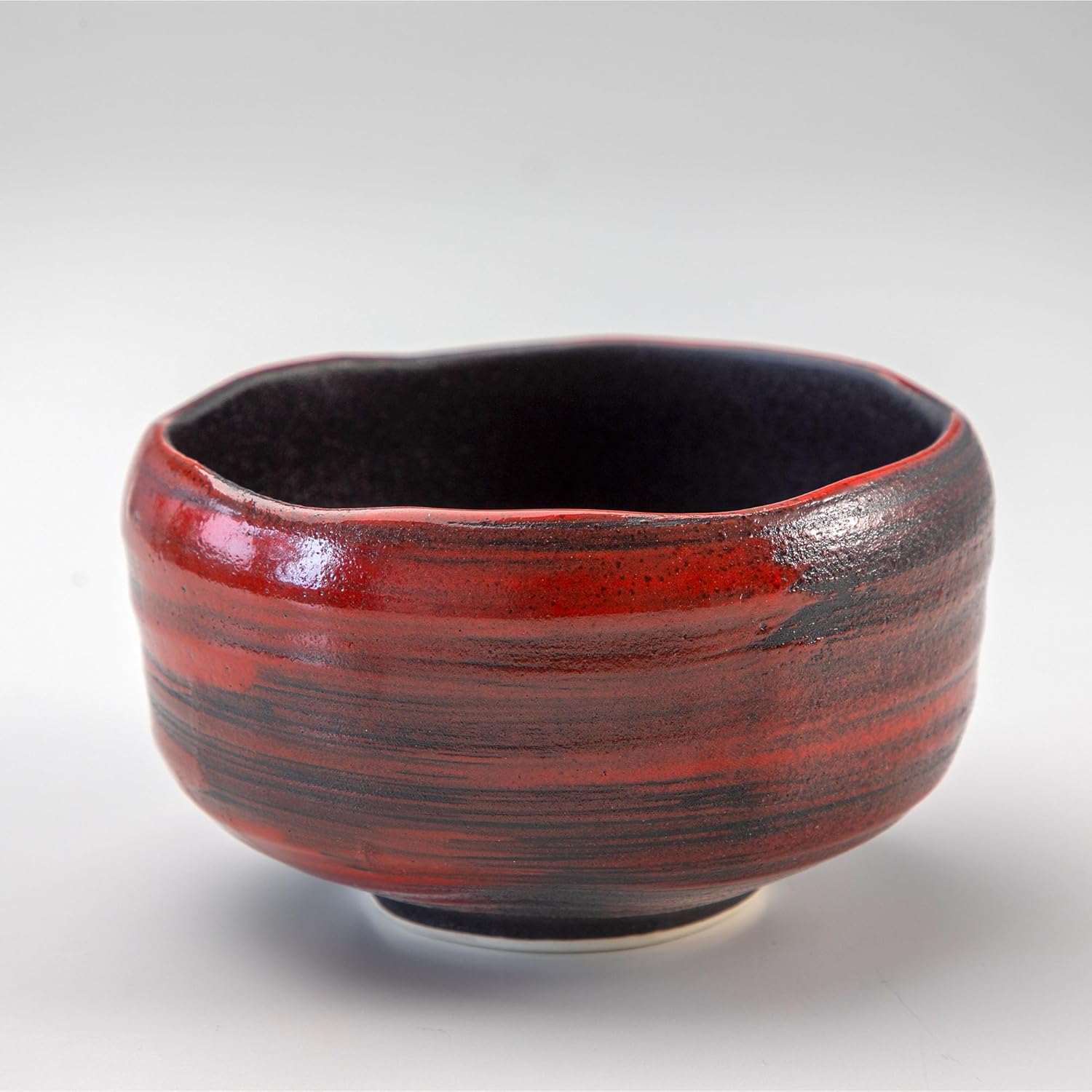 Handmade Japanese Matcha Bowl, Mino Ware Stoneware Tea Bowl (Red Brush)