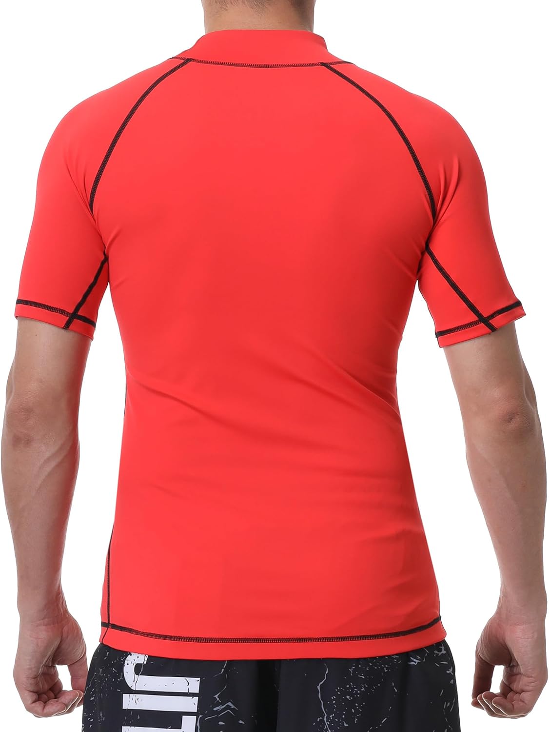 Red Plume Men's Compression Mock Turtleneck Short Sleeve Shirts High Neck Quickly Dry Workout Tops Athletic Running Cycling