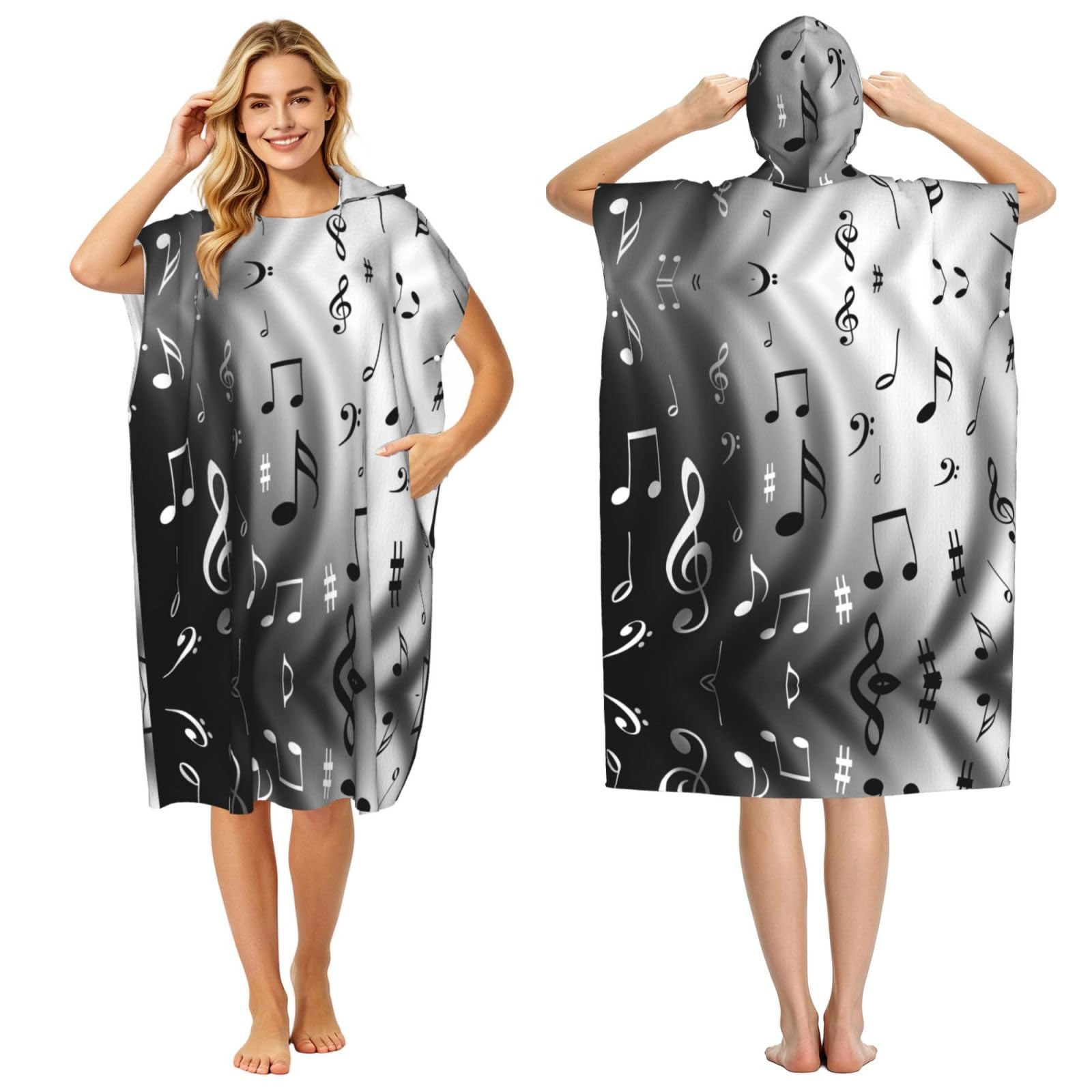 ESNAIUVCD Music Notes Print Print Changing Robe, Hooded Towel Poncho For Swimming Pool, Beach,Quick Dry & Light Weight Towelling Poncho For Adults Women Men