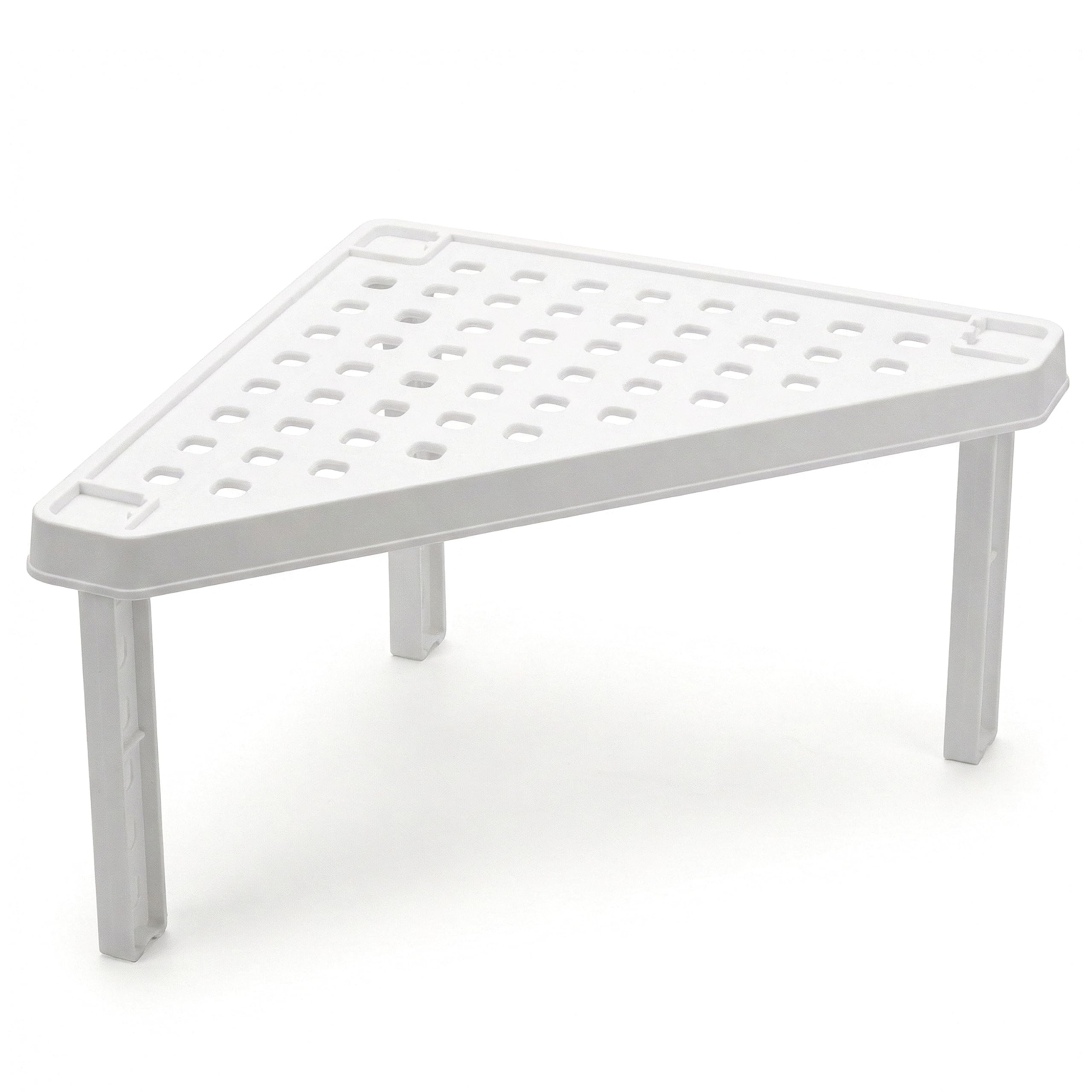 GEEZY Stackable Corner Shelf Insert - Small Kitchen Cupboard Organiser & Pantry Cabinet Counter Storage Rack - White Space Saving Plastic Stand for Mugs, Plates, & Bowls