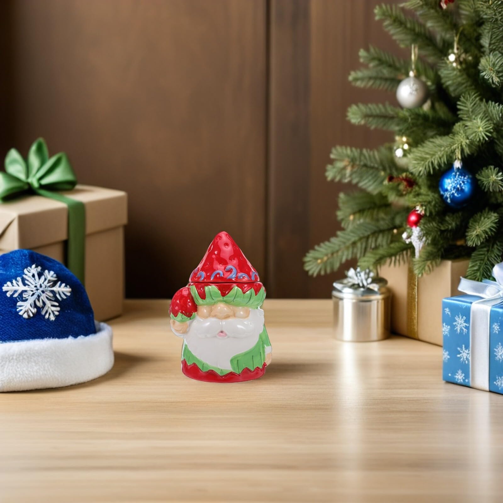 VALICLUD Boîte à Biscuits et Bonbons Céramique avec Couvercle Pot de Rangement de Noël Forme de Bonhomme de Boîte Unique pour Friandises Biscuits et Cadeaux Du Nouvel An