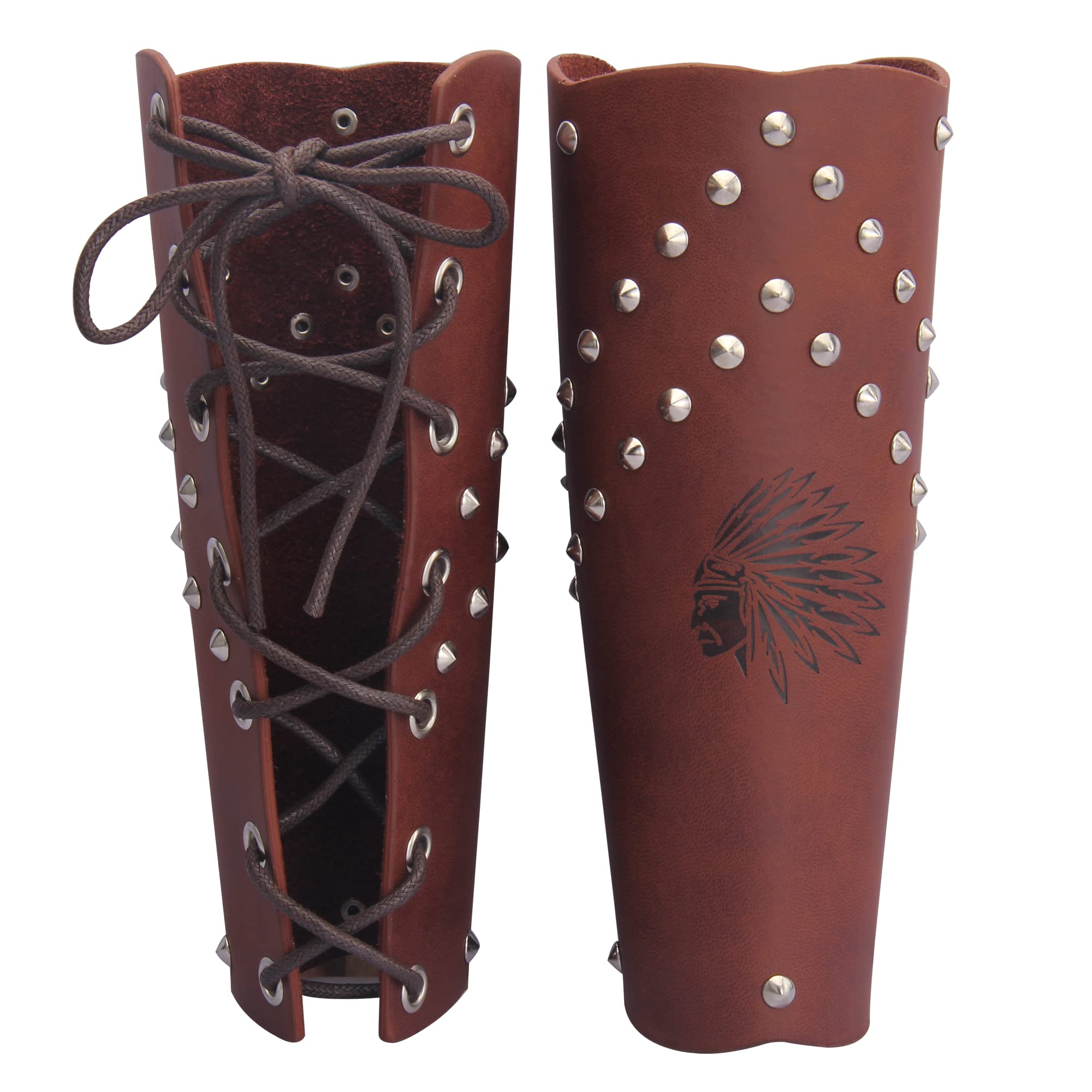 Medieval Leather Arm Guards LARP Retro Renaissance Arm Bracers Knight Renaissance Armor Leather Bracers for Men Women Adults, Brown, Adjustable