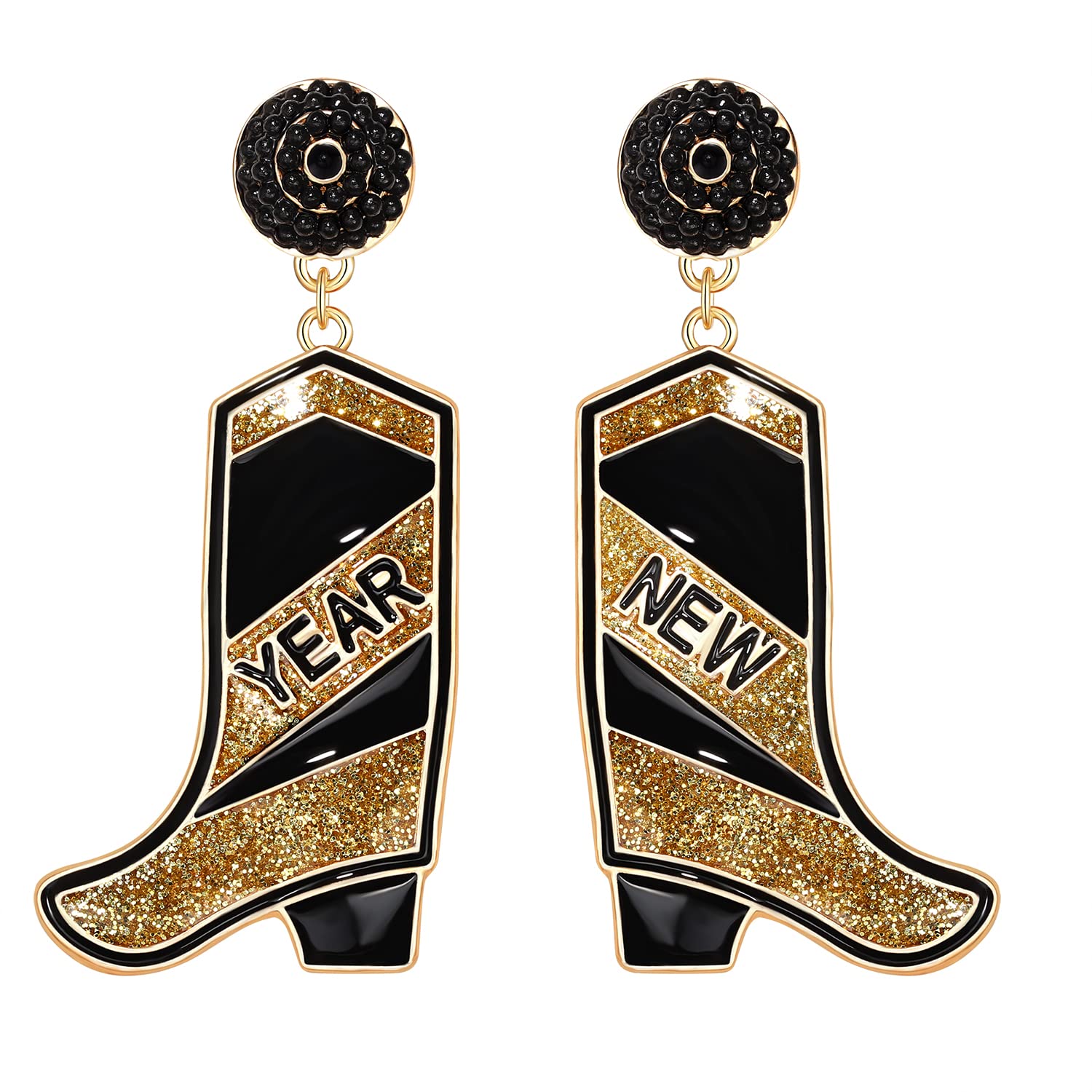 Happy New Year's Eve Champagne Bottle Earrings for Women Glitter Wine Glass Drop Dangle Earrings Christmas New Year Party Holiday Earrings Accessory Jewelry Gifts