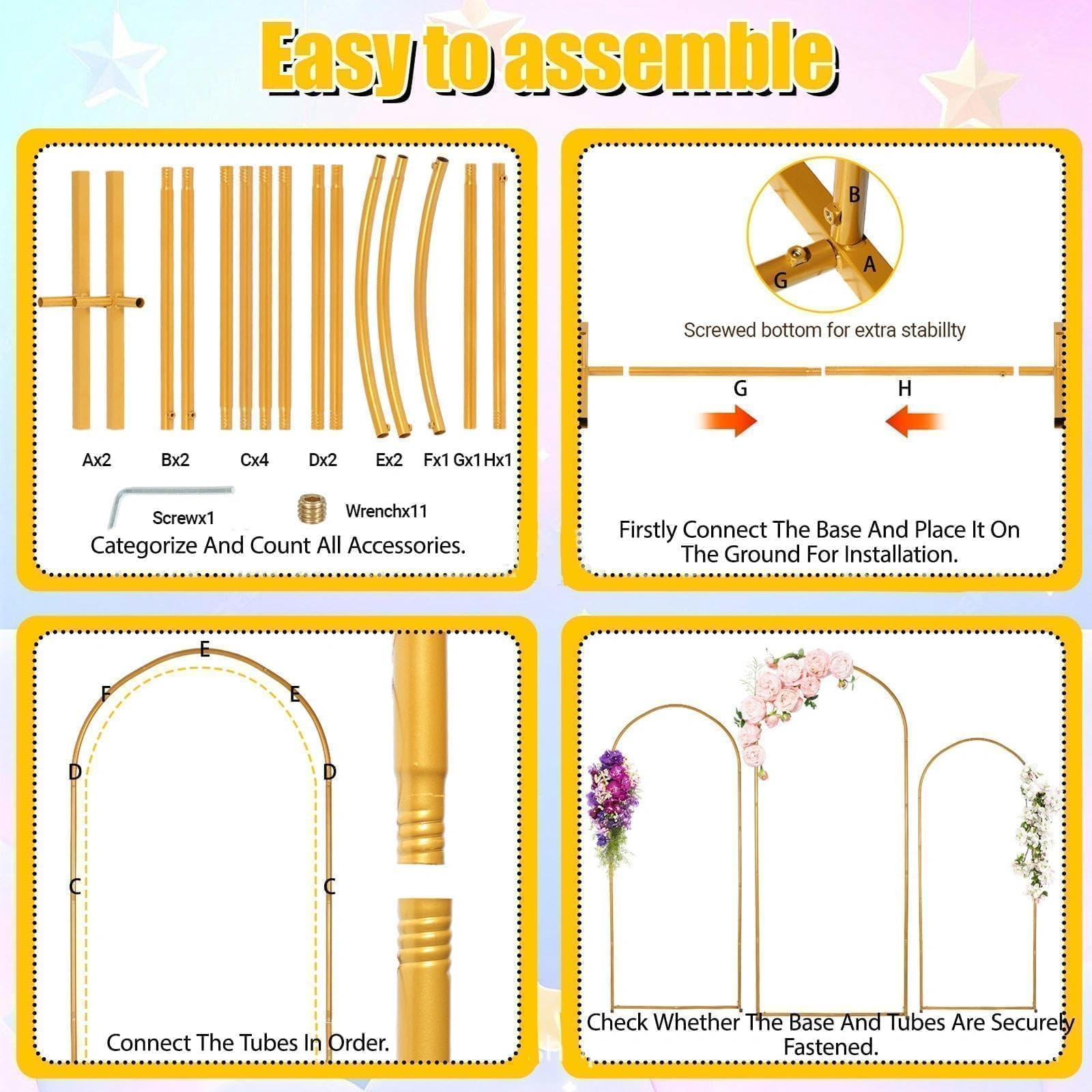 1,8 m de soporte de arco de boda, arcos de boda para fiestas, marco de boda dorado, soporte de arco de globos para novia, baby showers, decoración de fiesta de cumpleaños