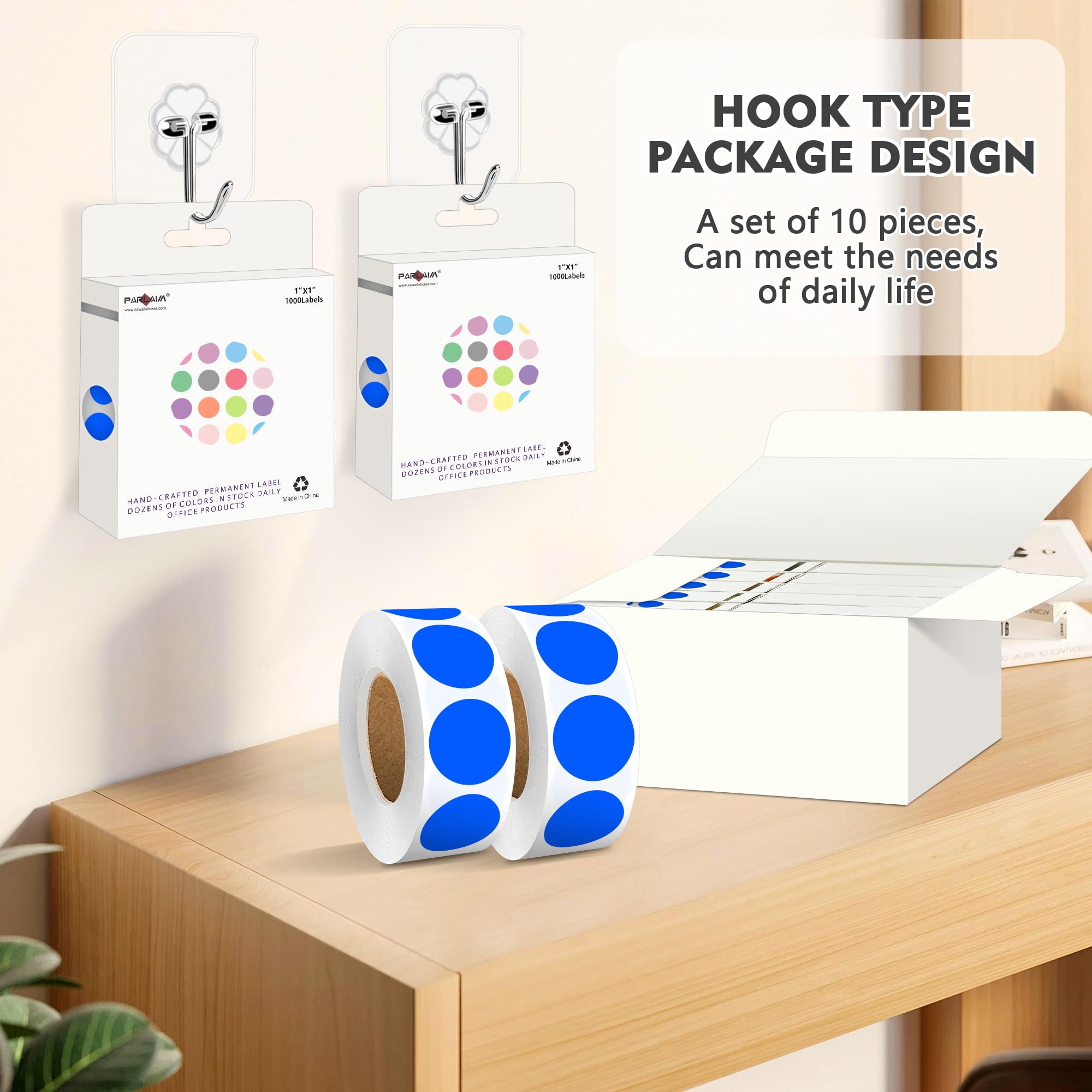 PARLAIM 10000 adesivi colorati a pois rotondi da 2,5 cm, etichette adesive per codifica a colori, per ufficio, classe, adesivi a pois blu, 10 rotoli/confezione