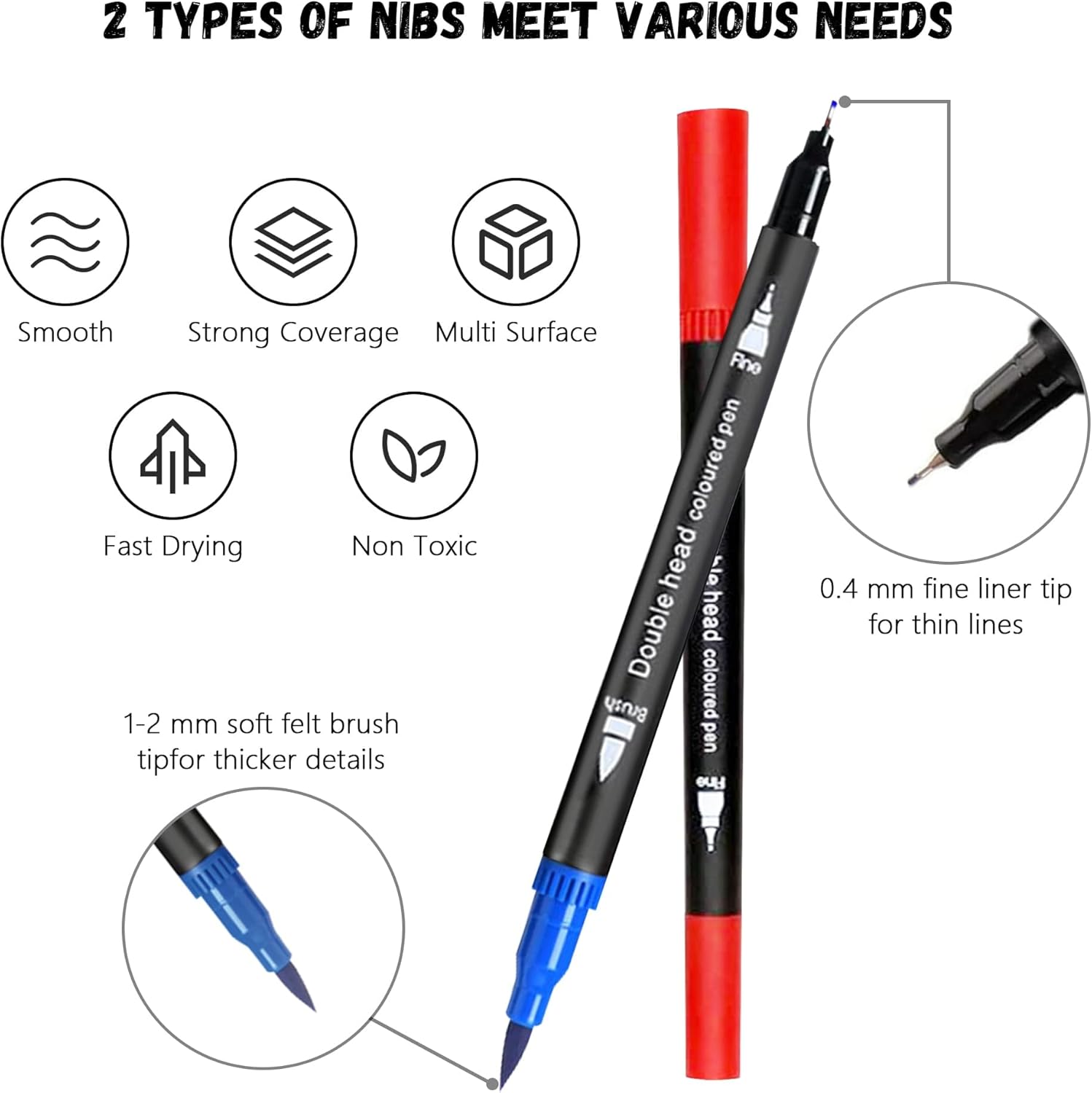Corslet 60-piece art set, includes 48 double-ended alcohol markers and 12 double-ended pens, great for drawing, drawing, coloring and art projects, non-toxic and suitable for