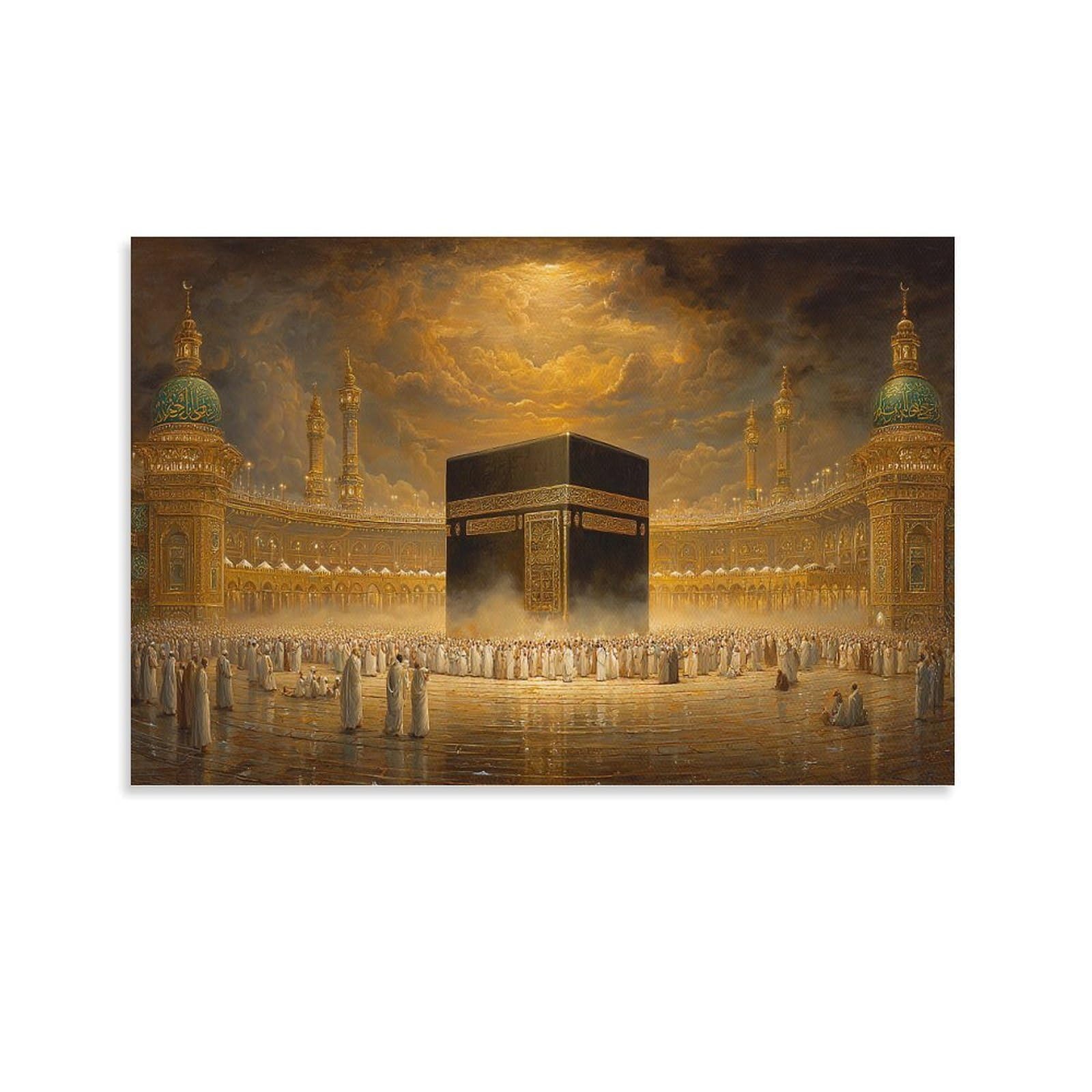 RIAVBAODG Oil Painting of The Kaaba Wall Decor Poster The Kaaba Canvas Prints Picture Modern Canvas Art Picture Wall Hanging for Living Room Bedroom Home Decorations 20x30inch(50x75cm)