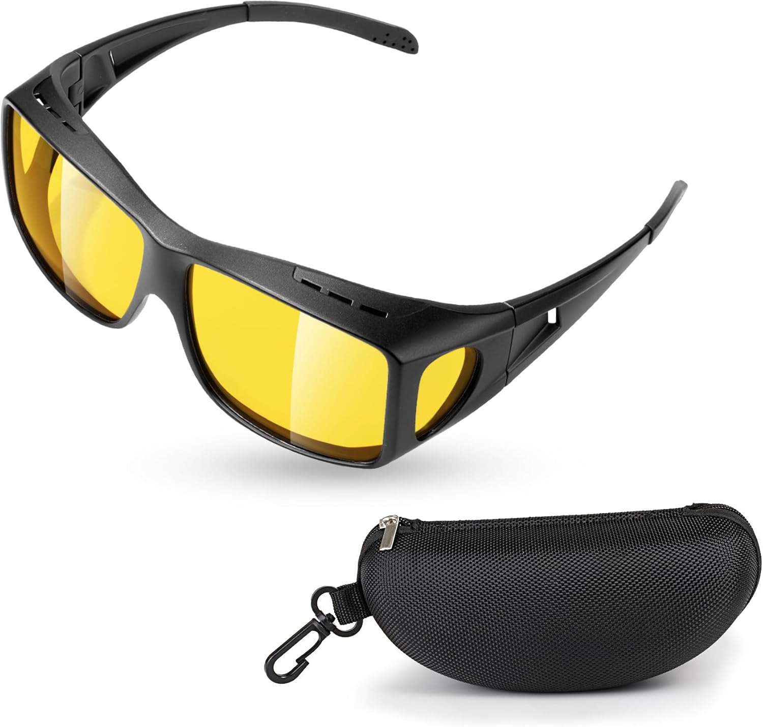 Night Vision Glasses for Men women – Anti Glare,Polarized Night Driving Glasses Fit Over Prescription Glasses, Night Vision Glasses for Driving,Night Time,Yellow Tinted Sunglasses,Wrap Around