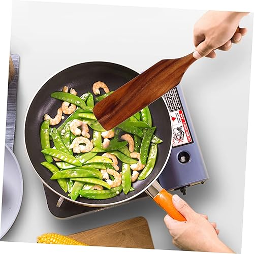 Miniatura 4 de Hemoton Espátula de madera para cocinar, utensilios de cocina antiadherentes de mango largo de 11.02 pulgadas, madera, ideal para freír, revolver y