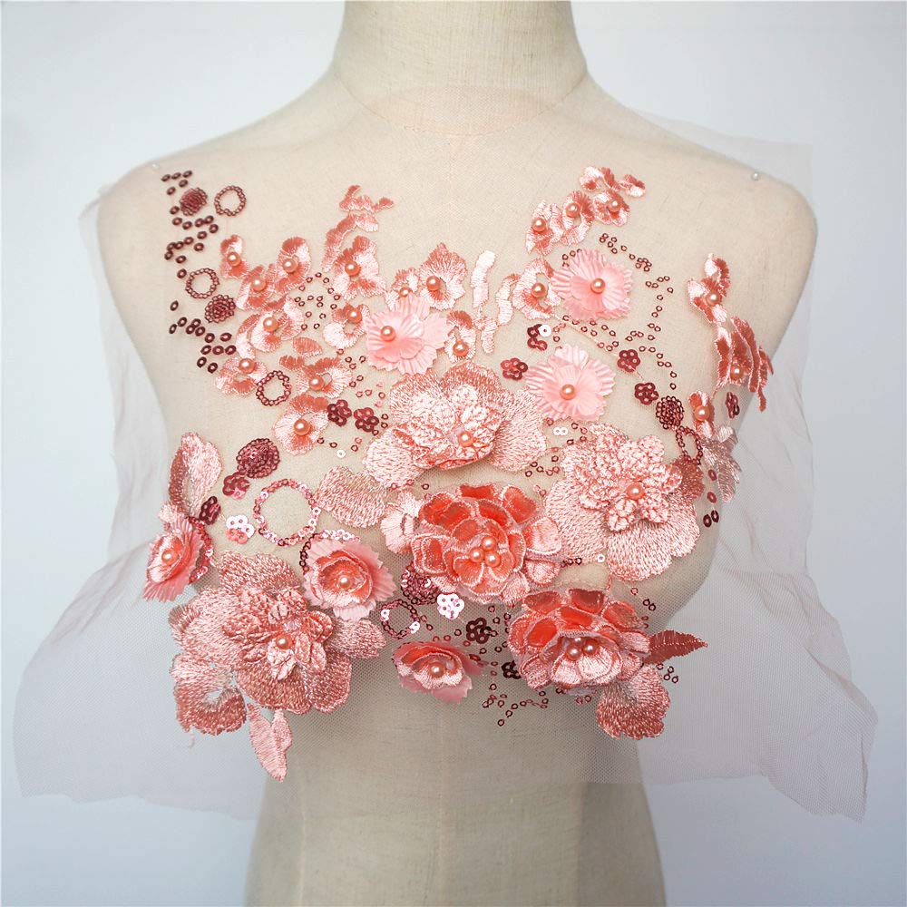 BENECREAT 2 Pièces Patchs Fleurs Rouges 3D Broderie Strass - Appliqués Dentelle Pour Robe Mariée Bricolage