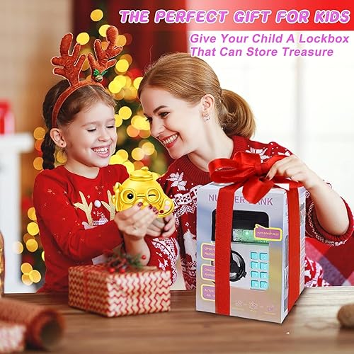 Miniatura 7 de Alcancía de juguete para niños y niñas de 3 a 9 años de edad, cajero automático electrónico con contraseña segura para niños, caja de ahorro de