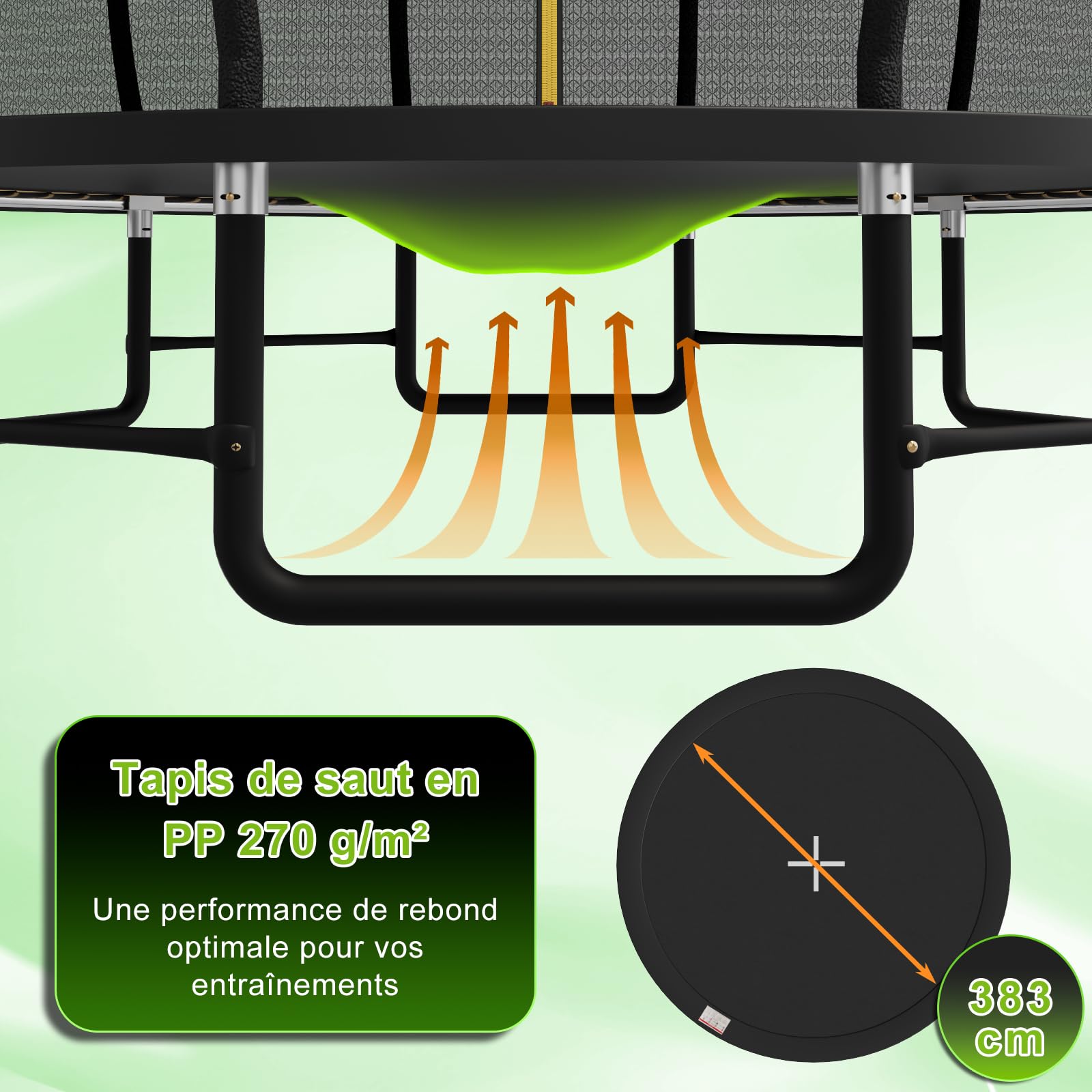 Devoko Trampoline Extérieur Ø228/305/366/427cm, Traverses de Jambe renforcées, Structure Stable et Robuste, Charge Max 160kg, Construction Monobloc, Installation Rapide, Adapté aux Enfants et Adultes