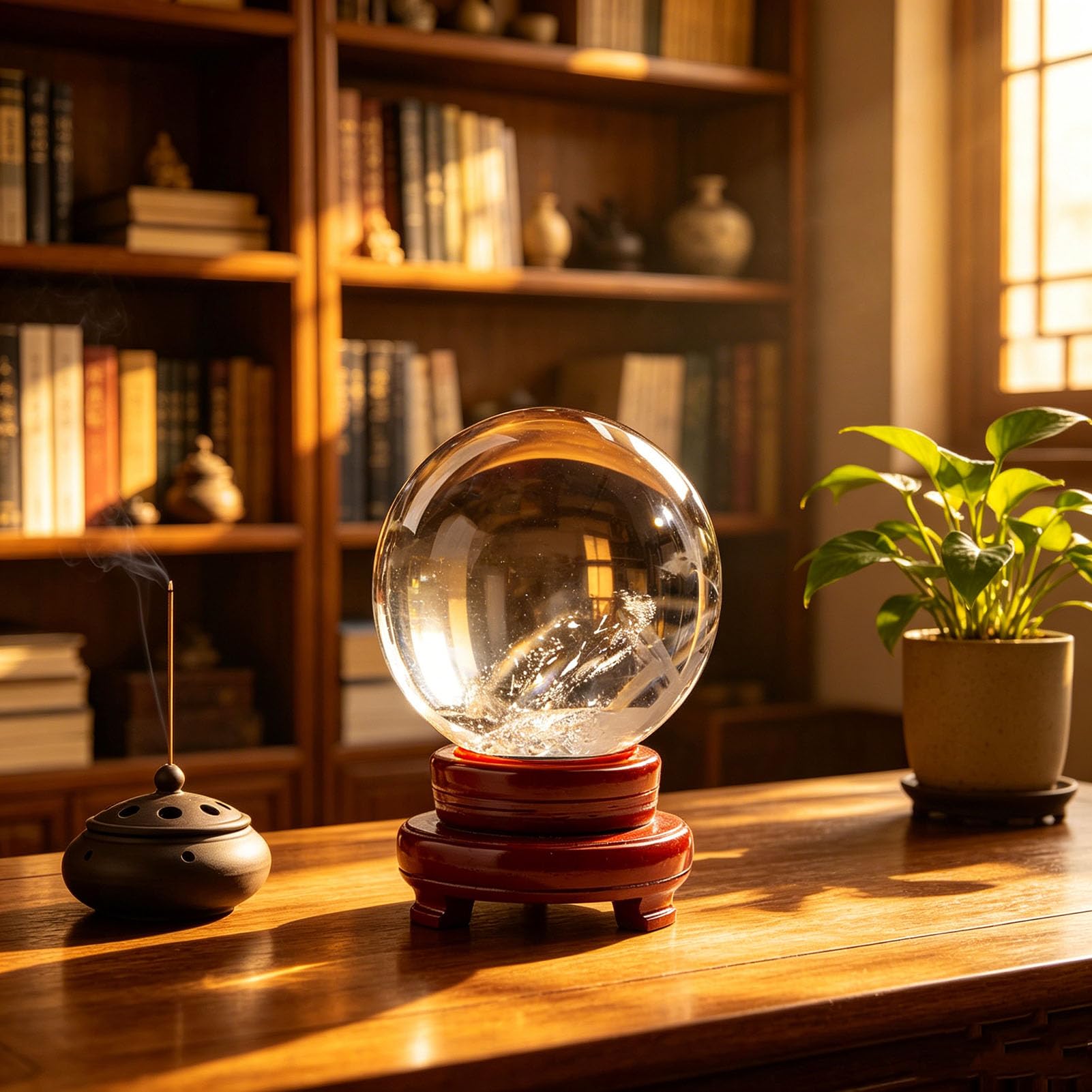 Sfera di Cristallo per Meditazione e divinazione Sfera di Cristallo Feng Shui, Sfera per Lenti, Sfera Decorativa con Supporto in Legno Trasparente per Decorazione Domestica,4CM