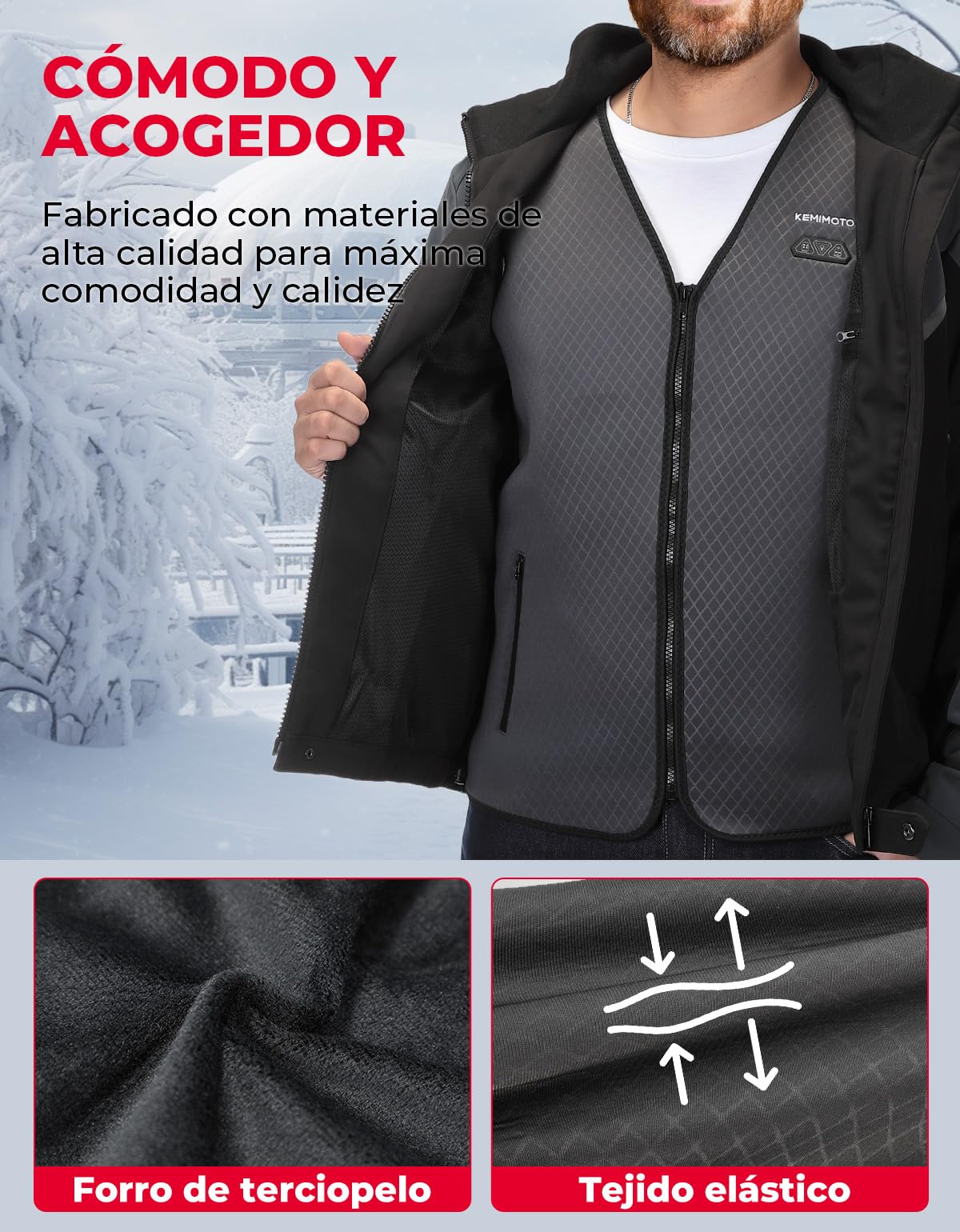 Chalecos Calefactables KEMIMOTO para Hombre 6 Zonas de Calor, Esquí Pesca Moto (Sin Batería)