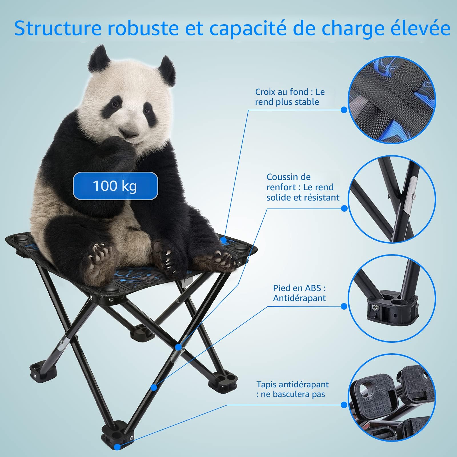 Tabouret Camping Pliable Portable - Chaise Pliante Mini Adulte 38x35x43 Cm | Miaomiao Léger Et Résistant