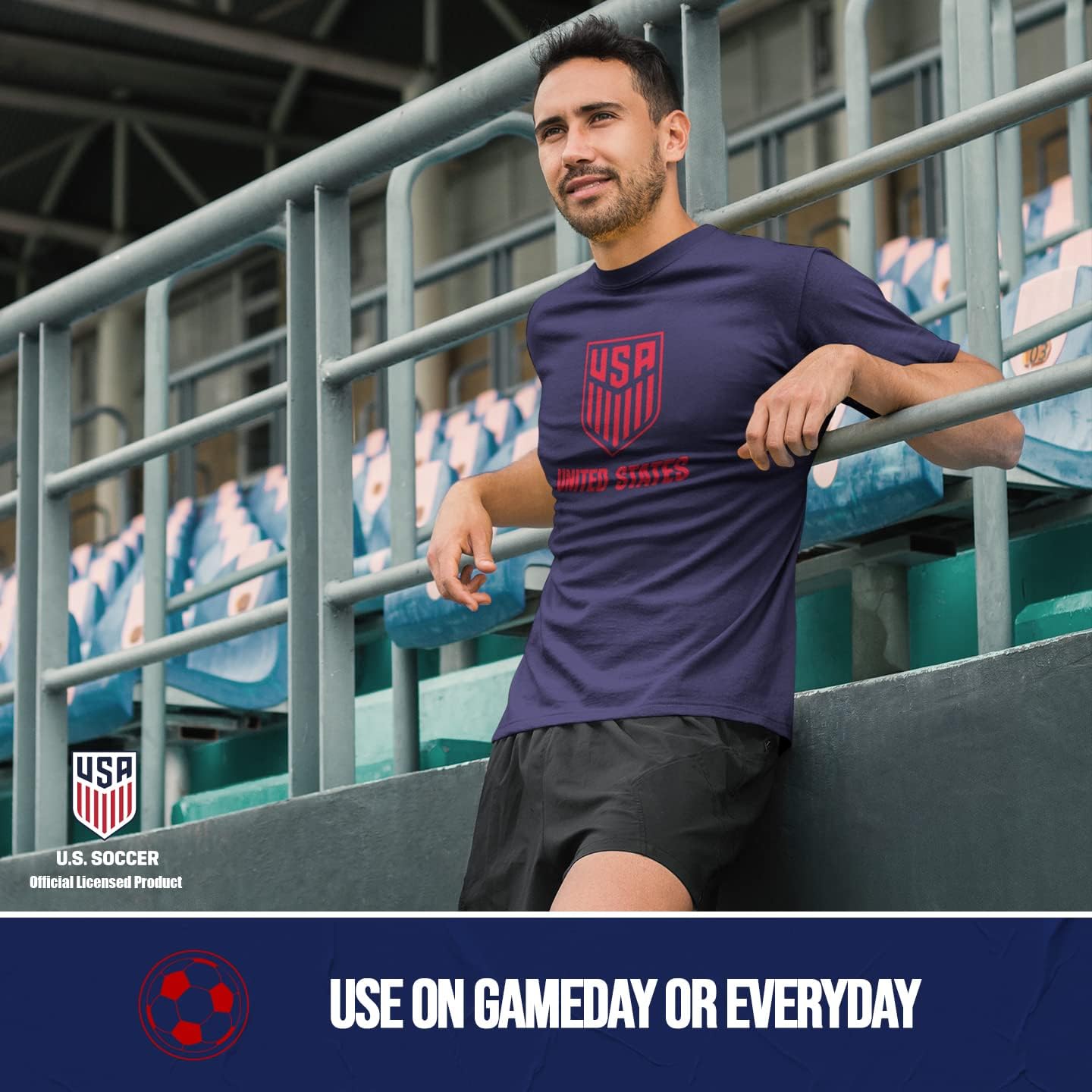 Icon Sports U.S. Soccer Federation USMNT Adult Solid Logo T-Shirt | Navy Blue Red Logo