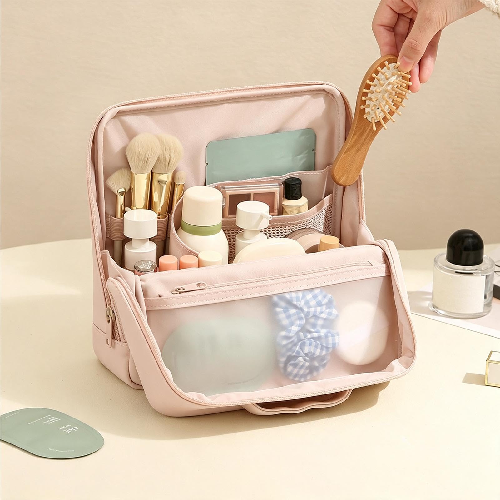 Cosmetic Storage Pouch with Magnetic Closure - PU Standing Makeup Bag