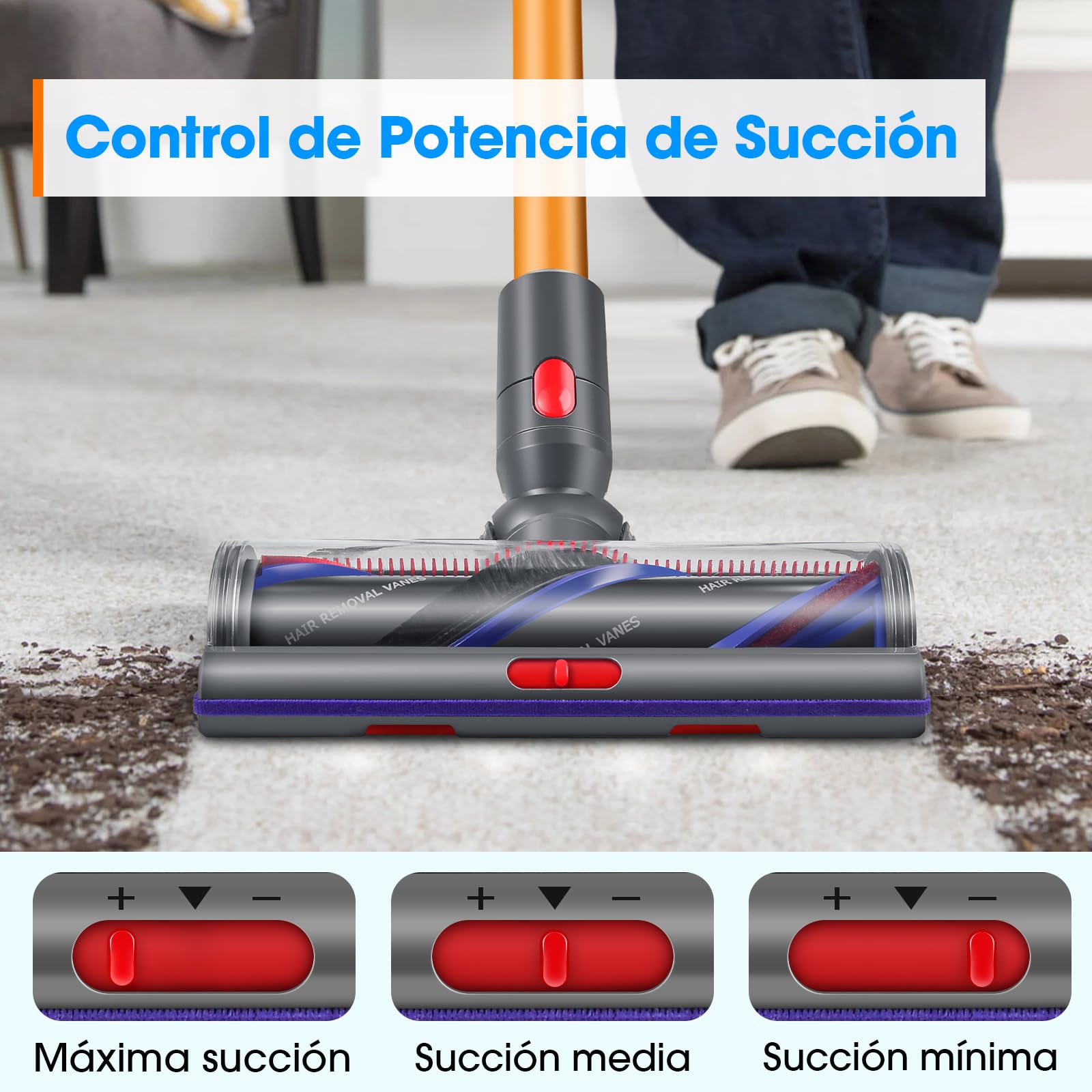 Cepillo High Torque para Dyson V11 Aspiradora, Cepillo Motorizado Compatible con V15 V10 V8 V7, Ajuste del Flujo de Aire, Ideal para Suelos Lisos y Alfombras
