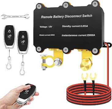 12V 500A Kill Switch for Car,500A Remote Battery Disconnect Switch for Truck-Auto Shut-Off Switch,Anti-Theft Battery Kill Switch for Cars,Trucks,RVs,Trucks and Construction Vehicles Applications