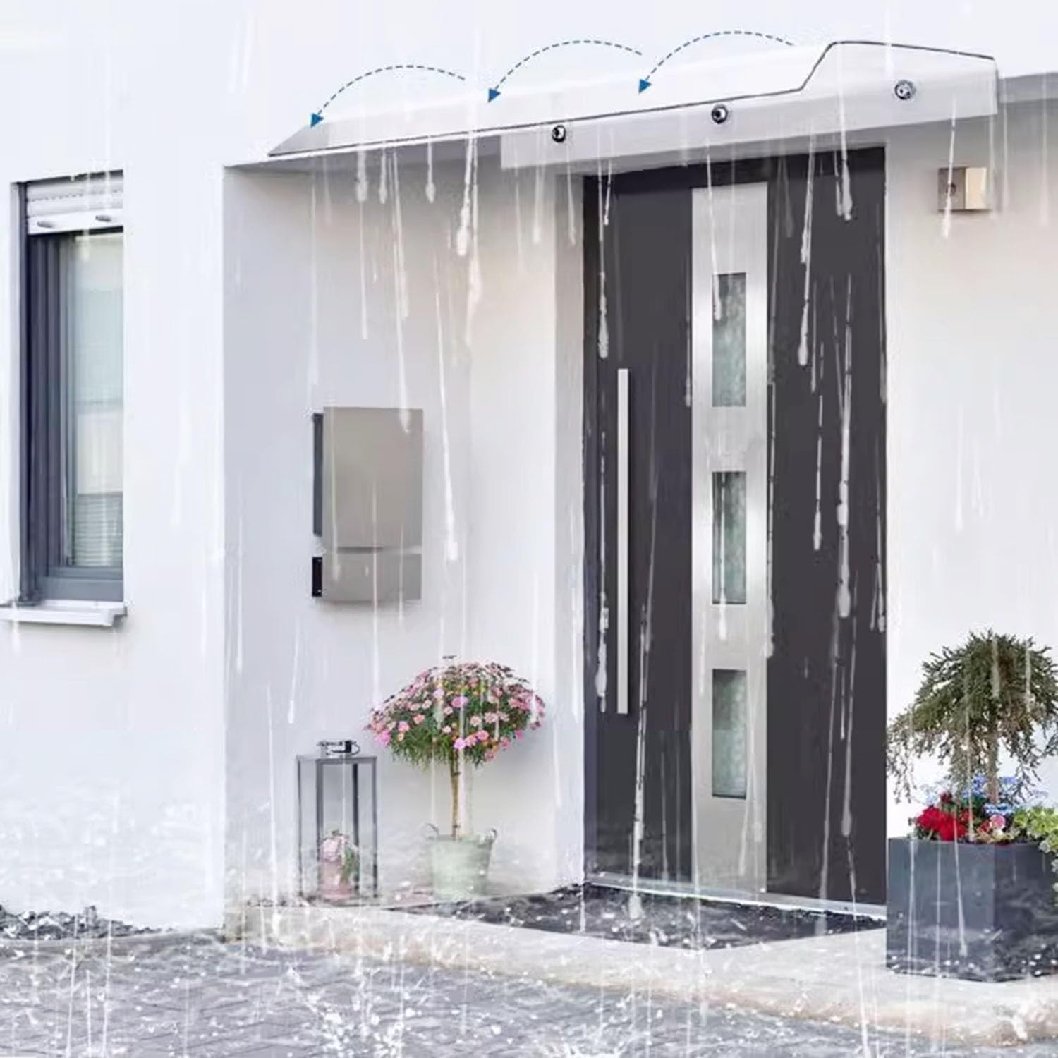 Window Awning Front Door Canopy UV Rain Snow Protection Rain Shelter Cover 15.7 19.6 23.6 31.5 35.4 39.4 43.3 47 in Awning Canopy for Outdoor Patio Porch Roof(40cm)