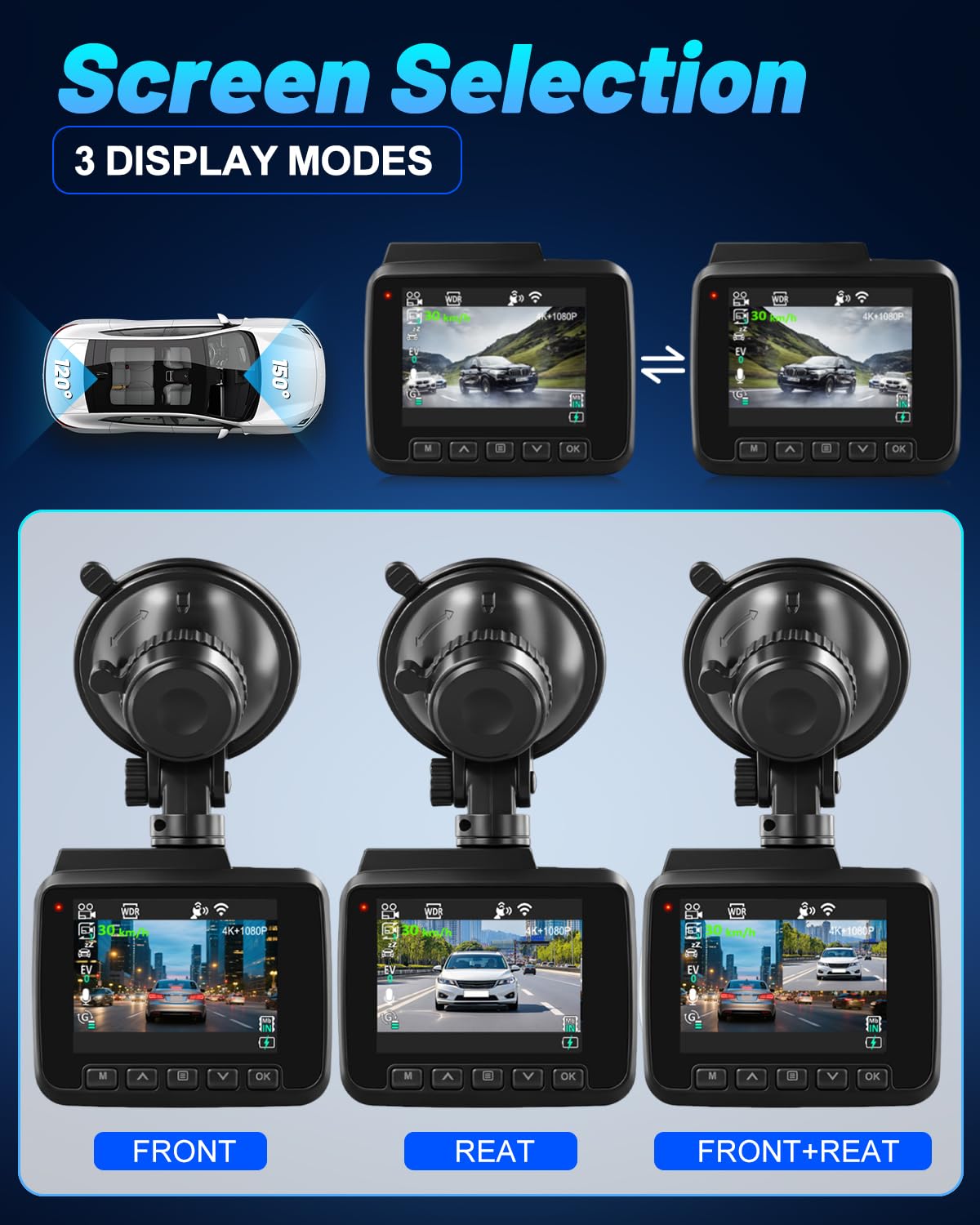 NHOPEEW Dashcam 4K para Coche con WiFi, GPS y G-Sensor | Cámara Trasera 1080P, Grabación en Bucle, Visión Nocturna, Monitor de Aparcamiento 24H, Pantalla de 2,4"