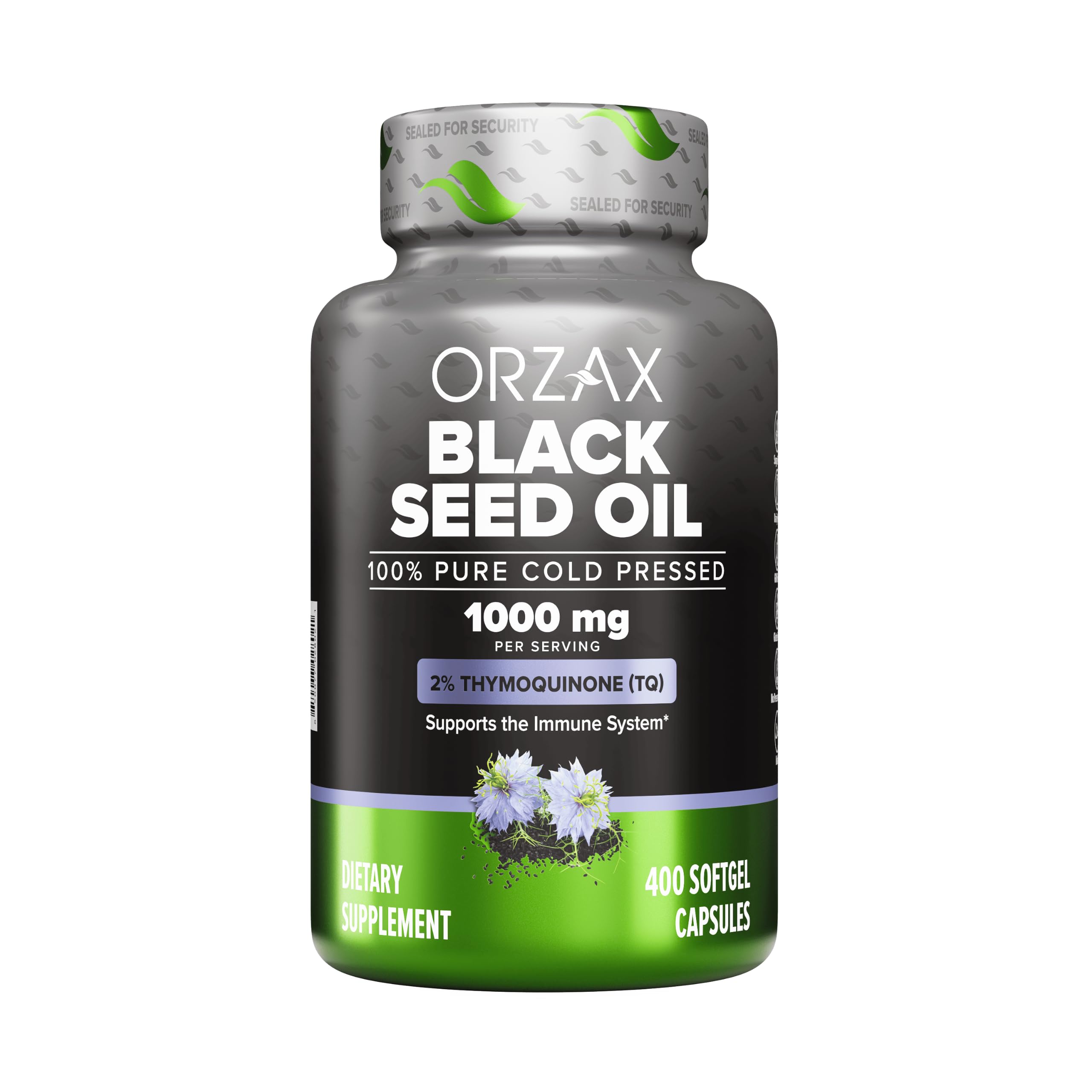 ORZAX Óleo de cominho-preto com vitamina E 1000 mg, 2% TQ, 400 cápsulas softgel