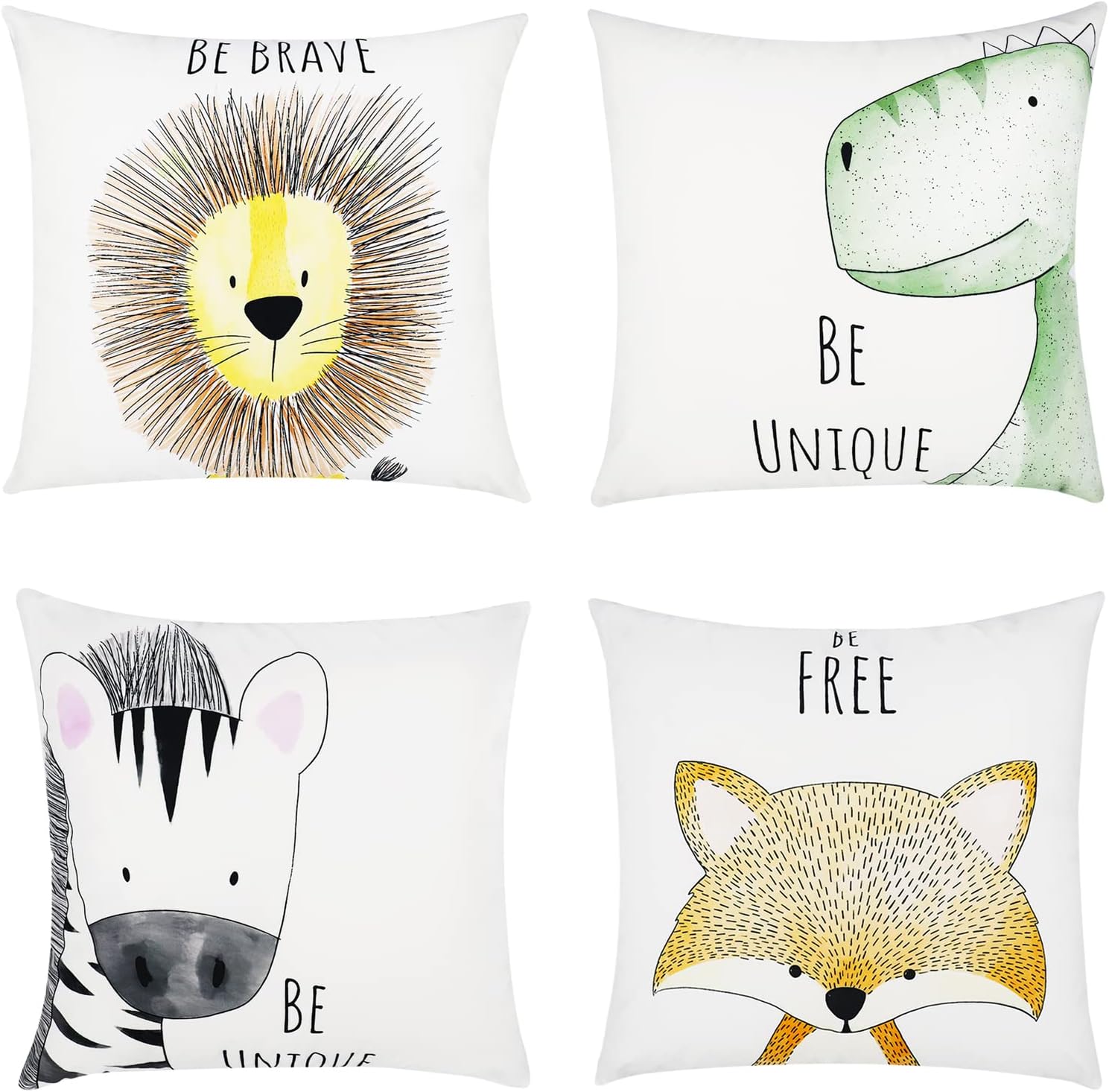Soft Flannel Cushion Covers 45 x 45 cm, Sofa Pillow Covers 18x18 Set of 4, Decorative Throw Pillow Cases, Square Pillowcase for Home Decor Couch Living Room Bed Car Kid Beige Animal