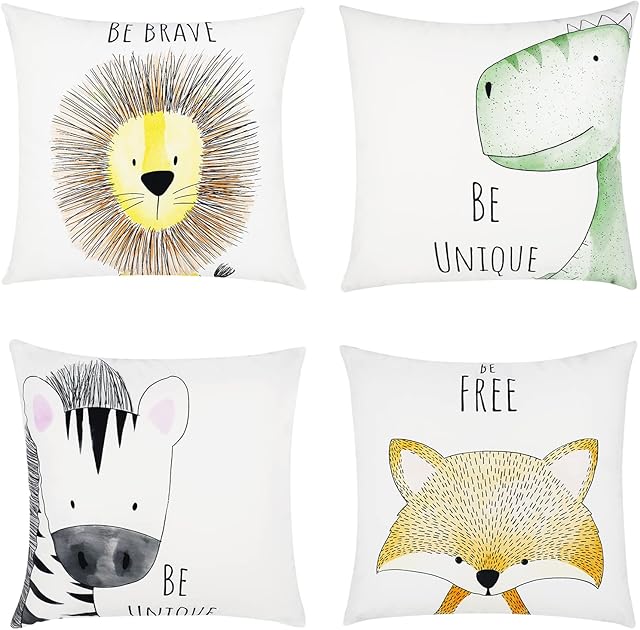 Fenfang Soft Flannel Cushion Covers 45 x 45 cm, Sofa Pillow Covers 18x18 Set of 4, Decorative Throw Pillow Cases, Square Pillowcase for Home Decor Couch Living Room Bed Car Kid Beige Animal