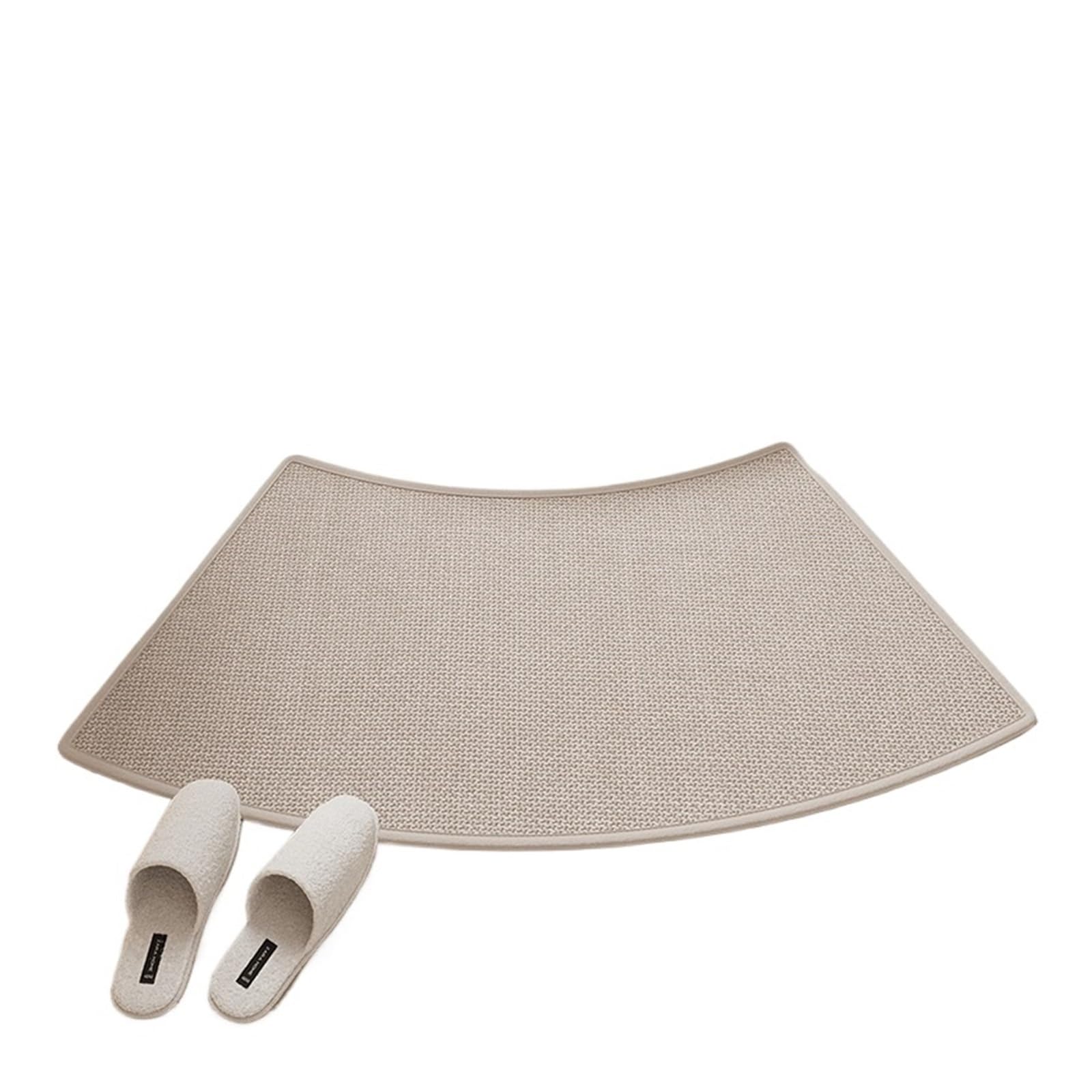 Curved Shower Mat Curved Linen Bath Mat with Rubber Backing, Fast Absorbing Non Slip Bathroom Rug, Quick Dry Shower Door(Beige,45x100cm)