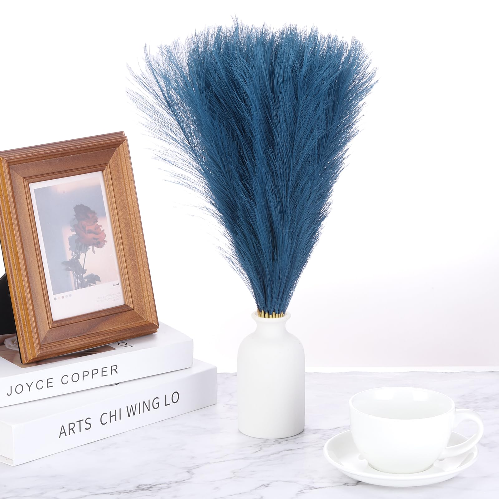 QUARKZMAN 50pz Finto Erba Pampa 22 Pollici Erba Pampa Soffice Blu Navy | Decorativo