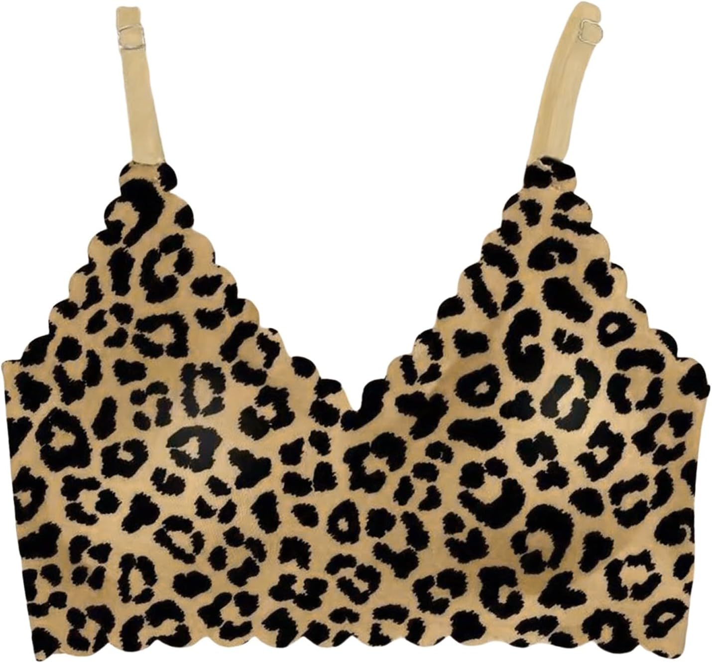 HANXIULIN Brassiere Femme Sans Armature,Soutien Gorge Sans Armature Femme Push Up Imprimé Léopard Fil à Bords Ondulés Brassiere Confortable Couverture Complète Brassière Amovibles Rembourrage Bustier