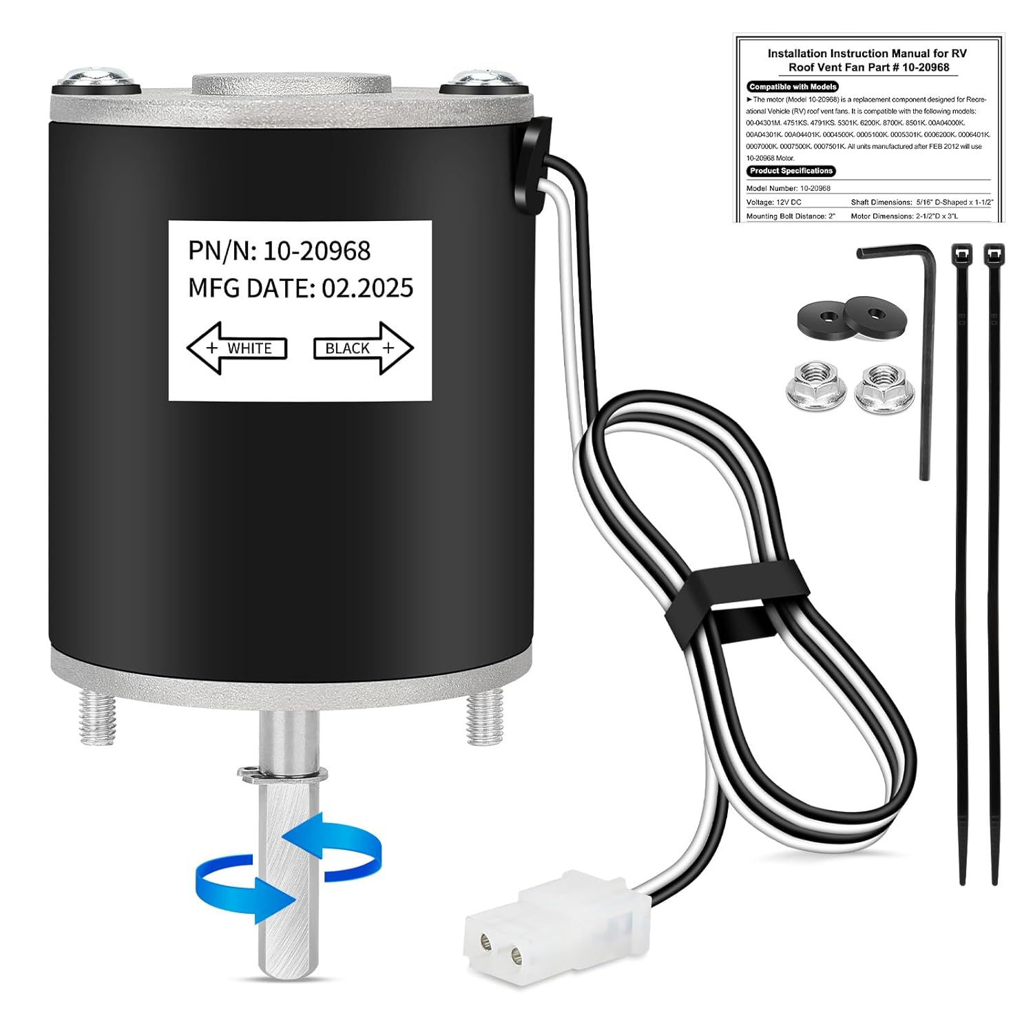 1020968 RV Vent Fan Replacement Motor – 12V D-Shaft RV Roof Vent Fan Motor, Model 10-20968 – Quiet, Energy Efficient, Long-Lasting, Easy to Install, High Airflow for RVs and Trailers