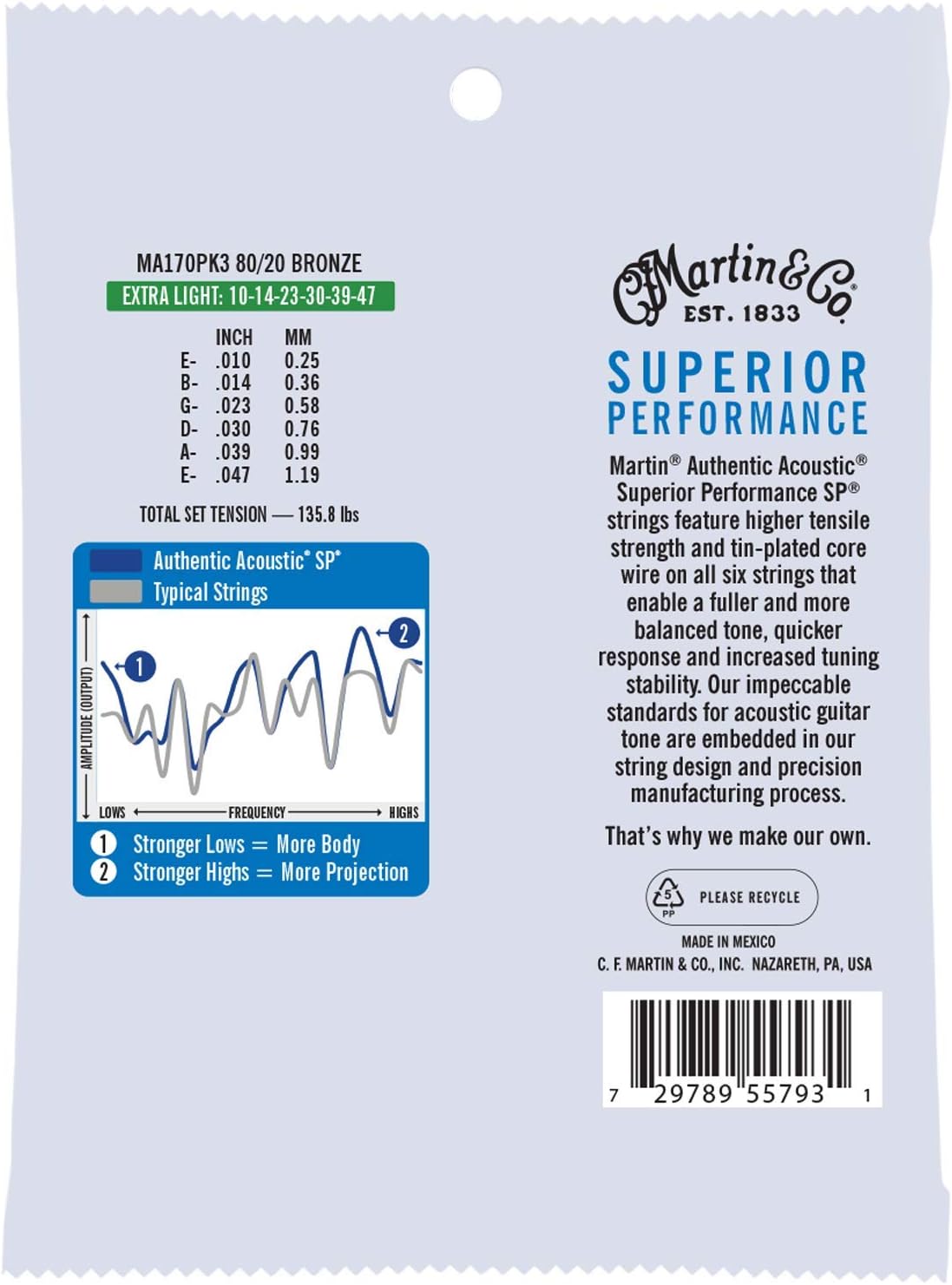 Martin Authentic Acoustic Guitar Strings - 3 Pack