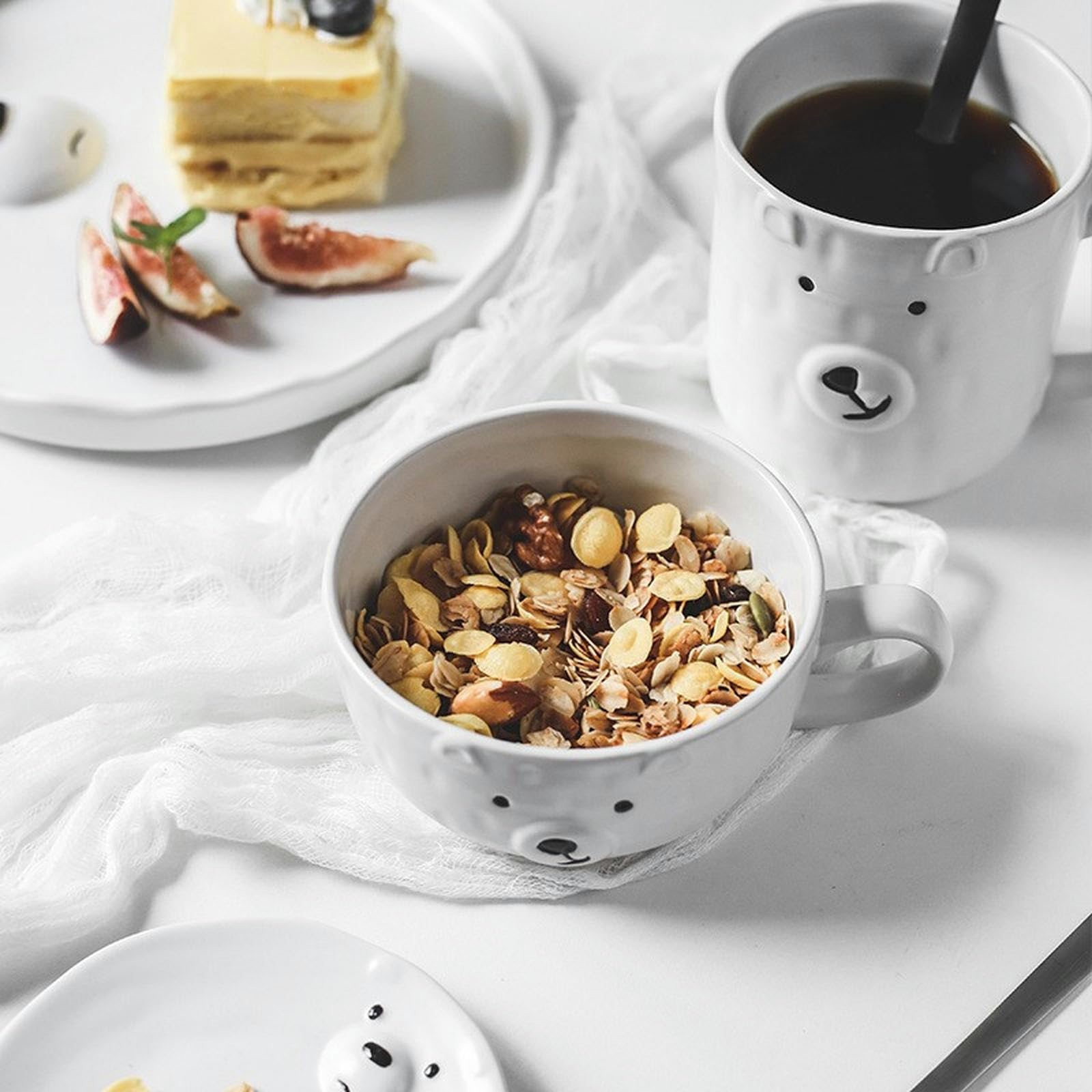 Assiette, vaisselle, four à micro-ondes, motif ours blanc, ensemble de vaisselle créative japonaise pour petit déjeuner - fourchette et cuillère à ours