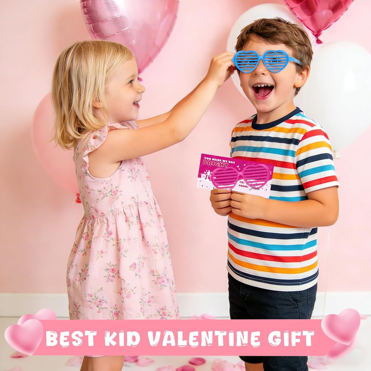 Amy&Benton 28PCS Valentines Day Heart Shaped Shutter Shade Glasses with Valentines Gift Cards Shutter Glasses Toys for Valentine Classroom Gifts Kids Exchange Gifts Praty Prizes Bulk