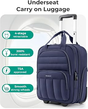 BAGSMART Small Underseat Carry on Luggage with Wheels, 16 inch Small Under Seat Luggage, Lightweight Travel Suitcase for Women, Navy Blue