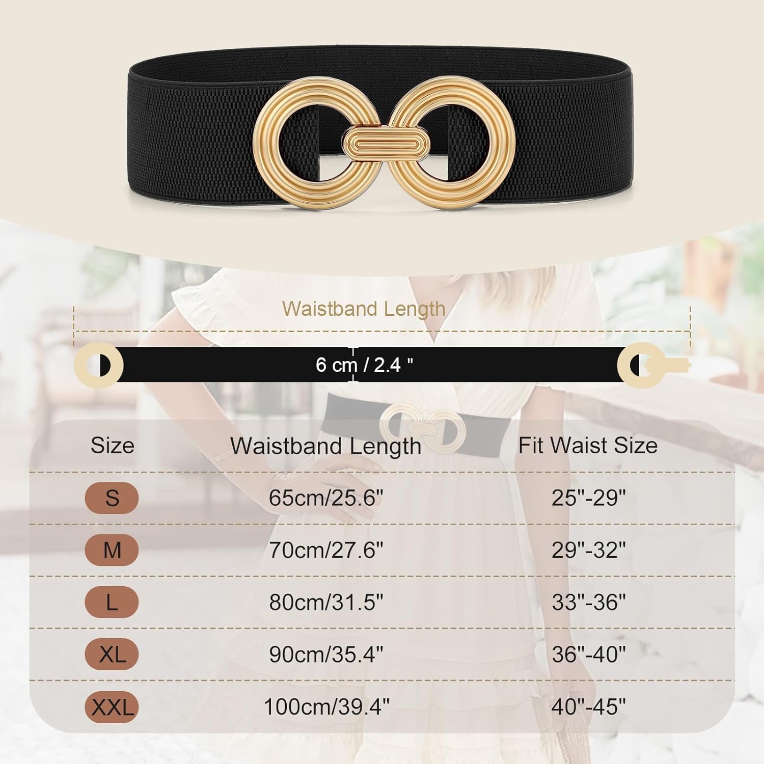 WHIPPY Women Wide Elastic Waist Belt Fashion Hollow Out Round Gold Buckle Stretchy Belt Waistband for Ladies - Image 6