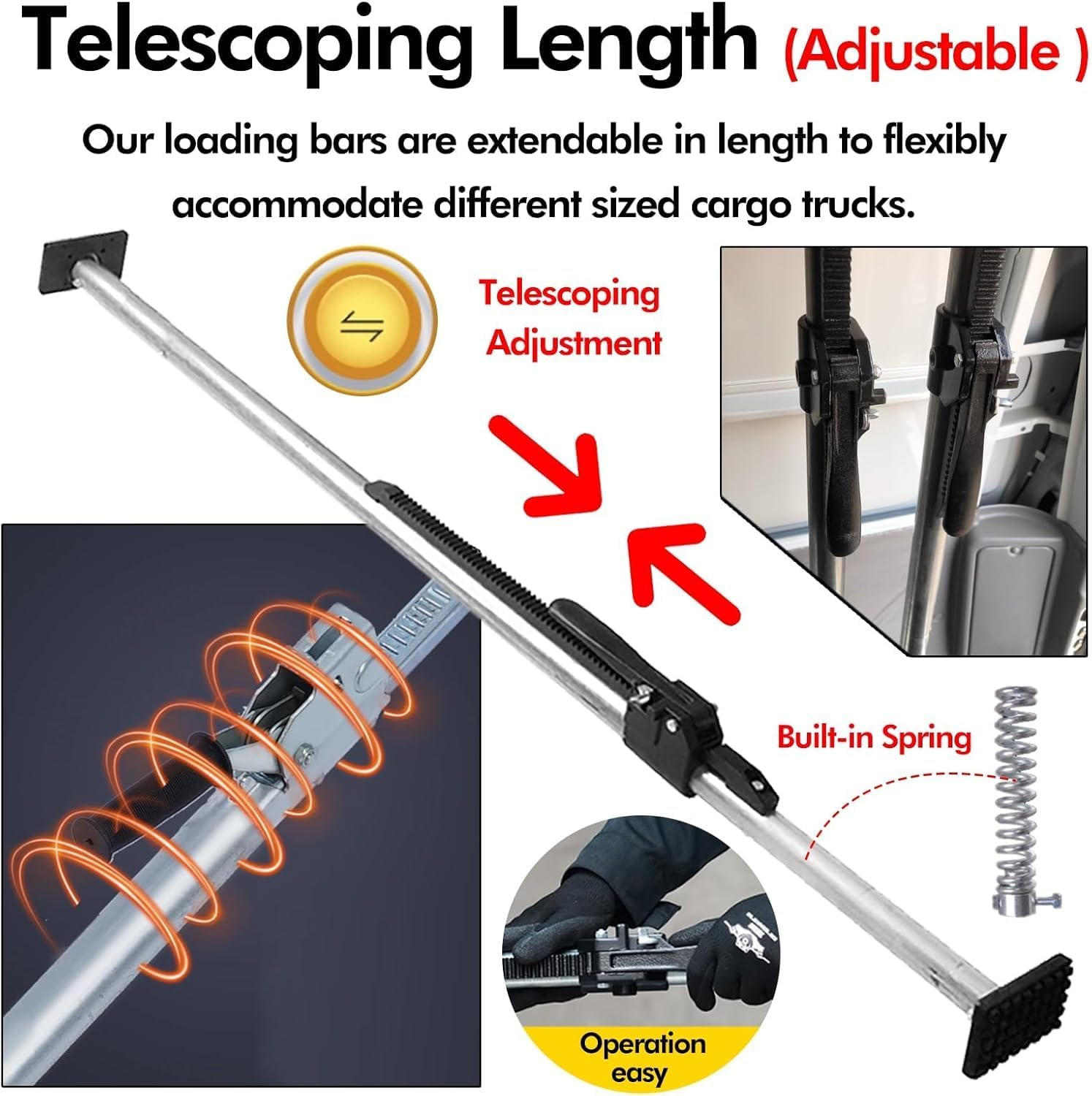 Adjustable Cargo Ratchet Bars for Trailers & Vans - Telescoping Load Lock Poles for Truck Beds, Heavy-Duty Commercial Use (Silver, 9pcs, 226-264 cm)