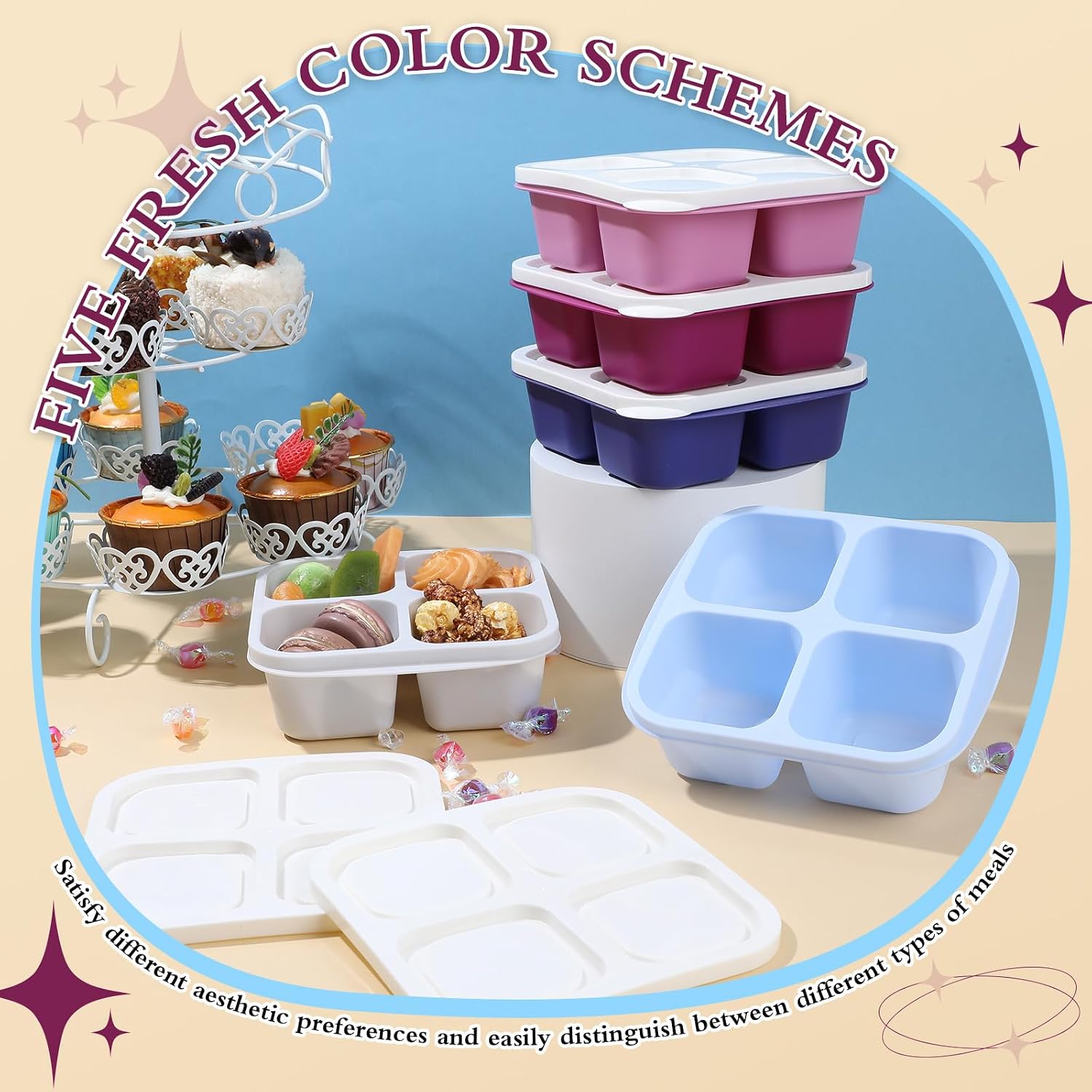 Honeydak 10 Pack Snack Containers Bento Boxes,Elderberry Color image 4