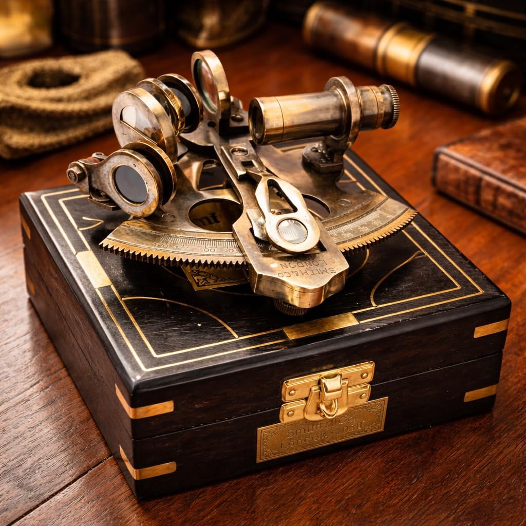 Vintage Brass Sextant Kelvin and Hughes 1930 – Nautical Navigation Instrument with Wooden Box by Smith & Co London Maritime Collectible Educational Gift