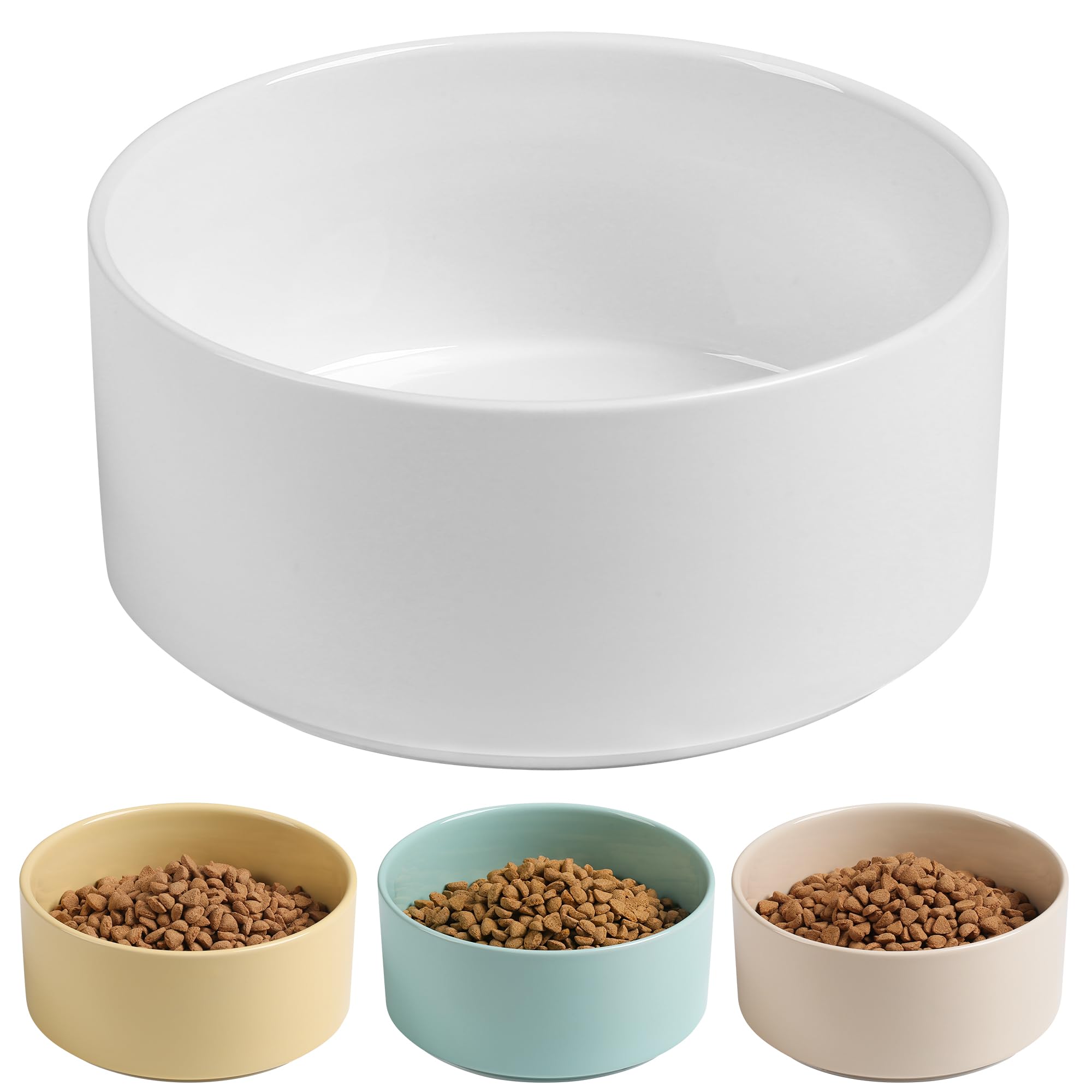 Kitwinney Large Dog Bowls, Non Slip Heavy Ceramic Dog Food and Water Bowl with Silicone Base, 8" Pet Feeding Bowl for Small, Medium, and Big Dogs (Glossy White, 6 Inches)