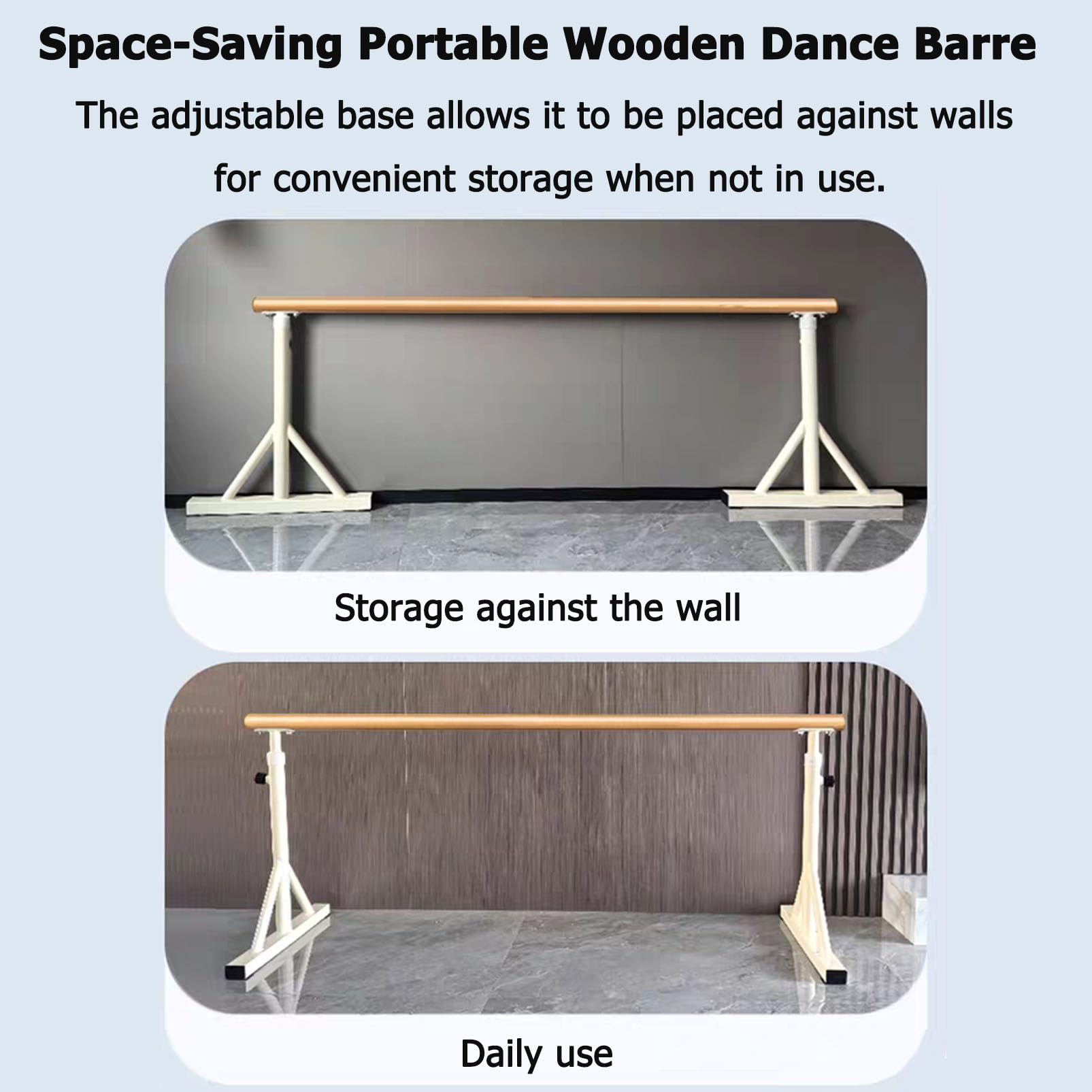Generico Sbarra per Balletto Autoportante Portatile, 7 Altezze Regolabili Sbarra per Danza in Legno Massello, 80-120cm, Sbarra per Allungamento Robusta per Bambini Adulti Casa Studio Balletto Pilates