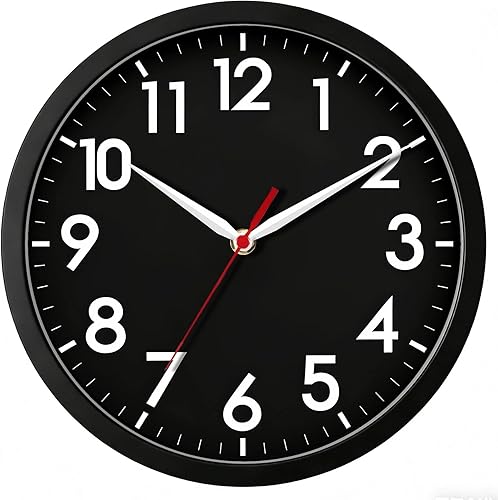 Miniatura 10 de AKCISOT Reloj de pared para baño de 10 pulgadas, relojes de pared analógicos pequeños que funcionan con pilas, silenciosos y sin tictac