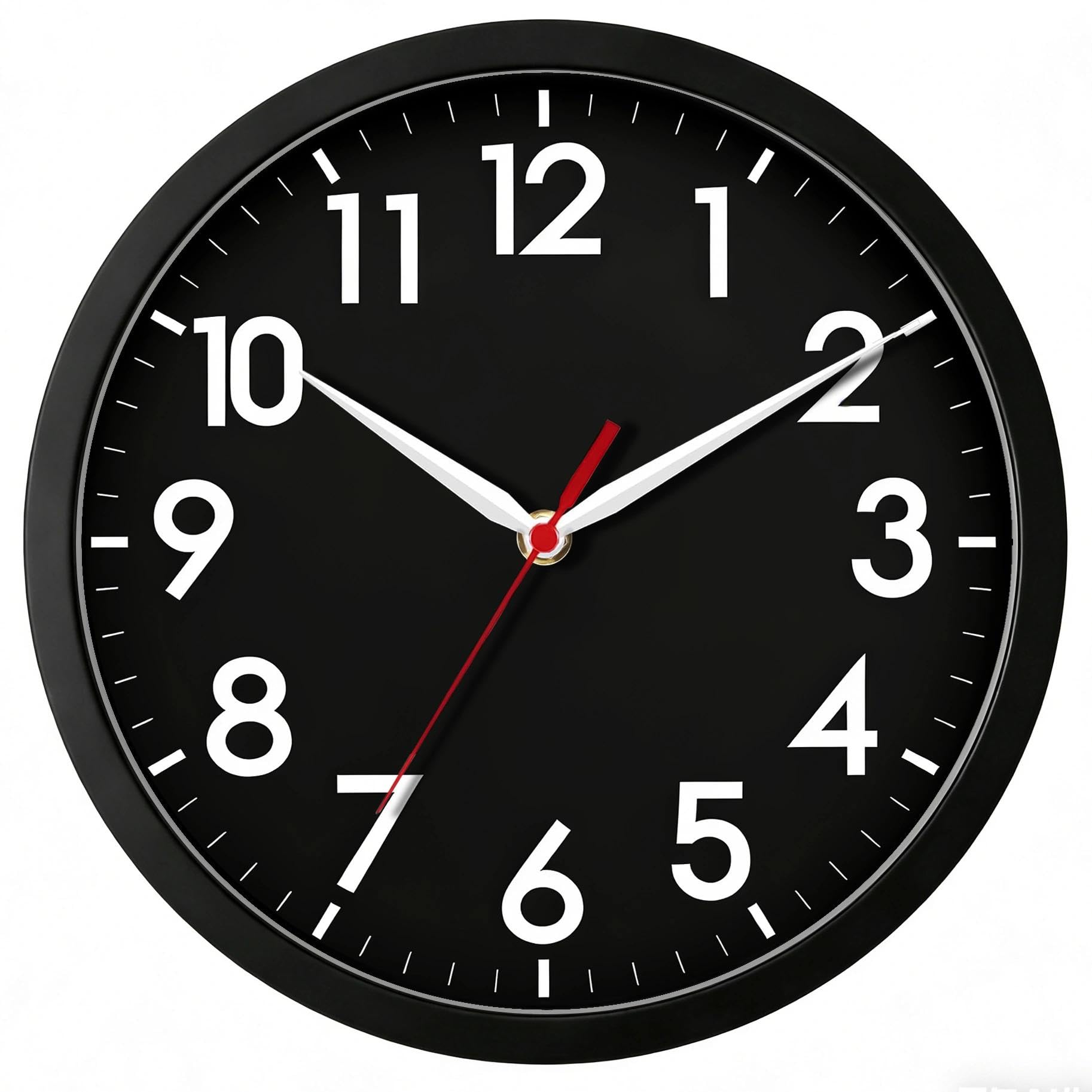 AKCISOT 8 Inch Wall Clock, Silent Battery Operated Analog Clock, Black